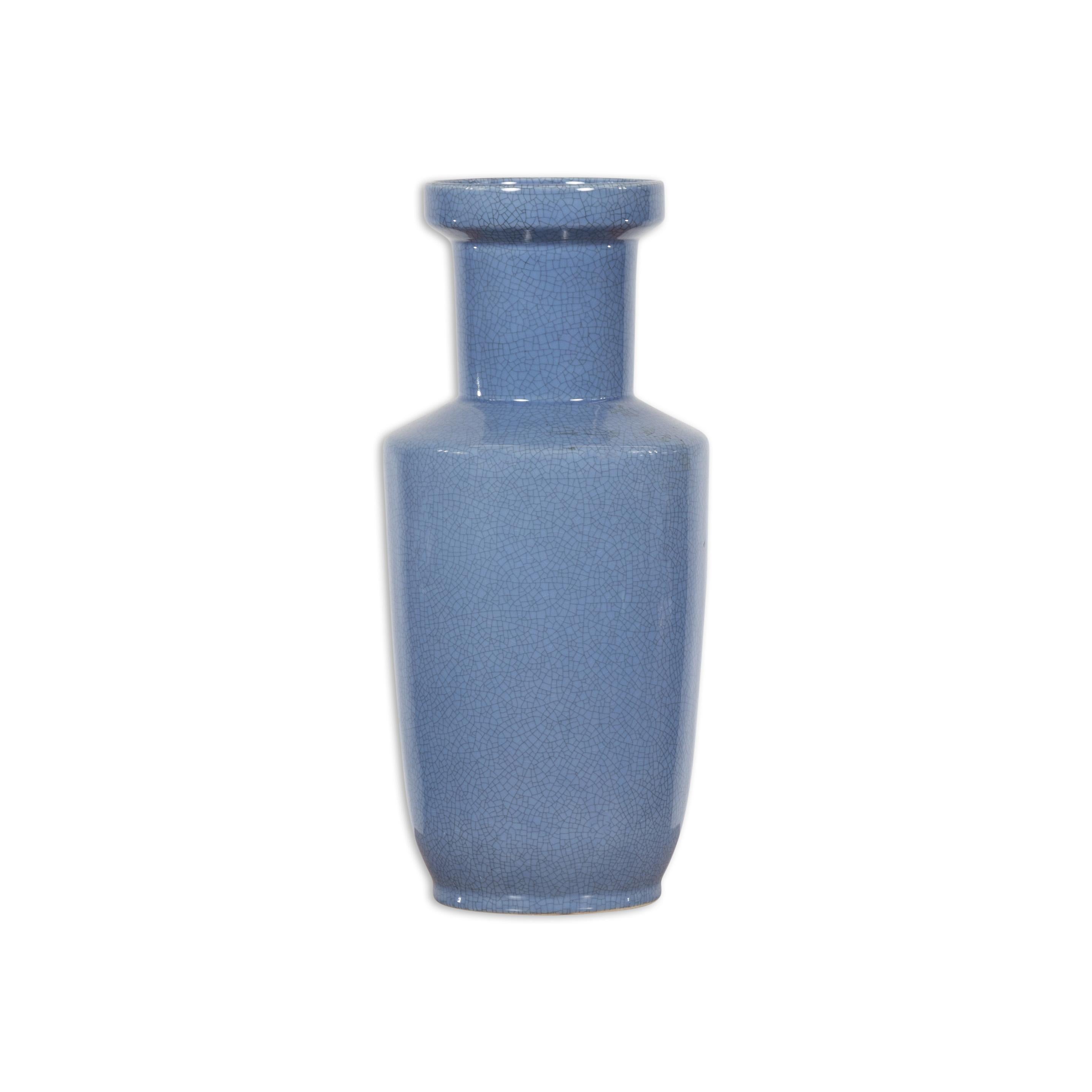 Chinesische Vintage-Vase mit Craquelé-Blau im Angebot 11