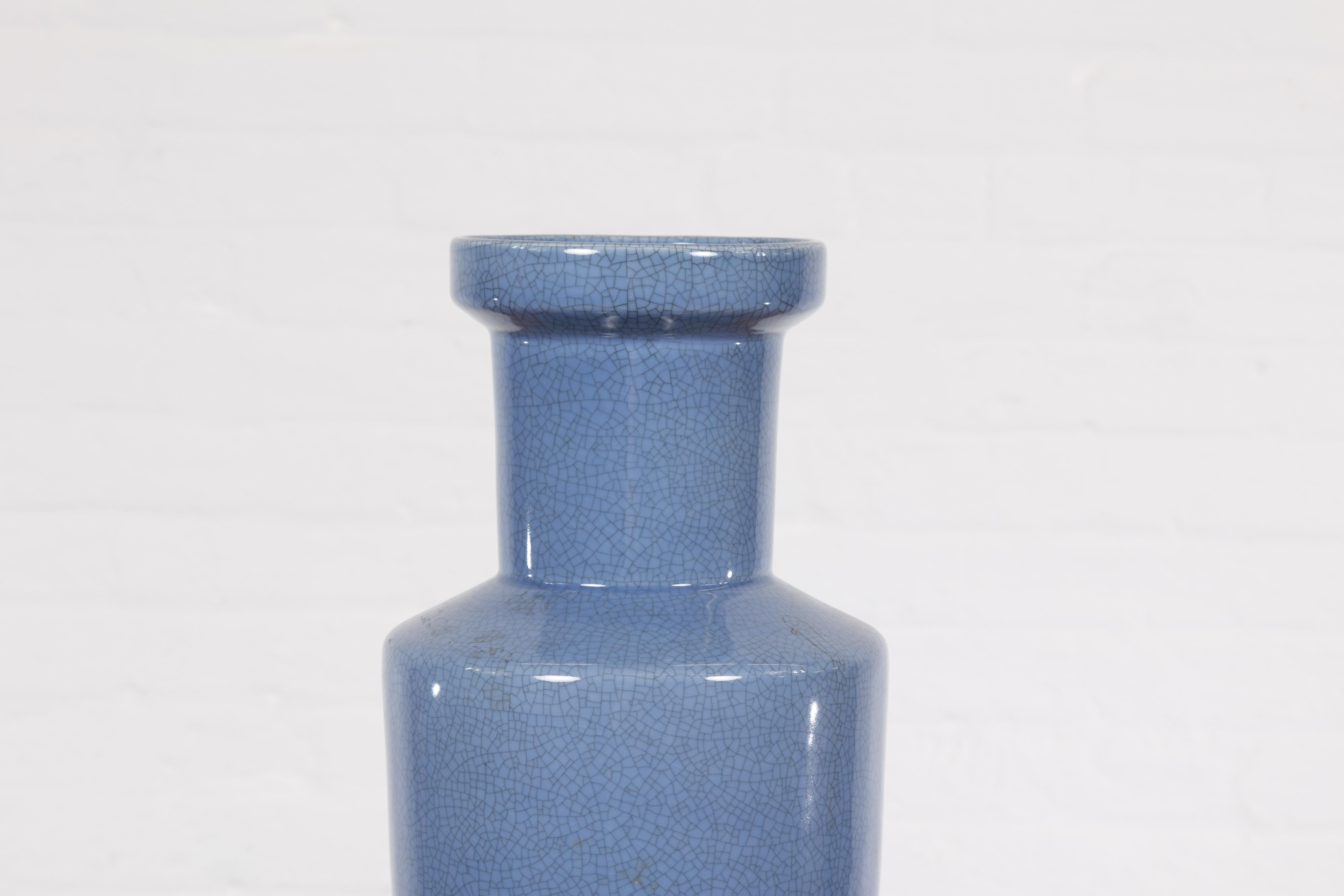 Ceramic Crackle Blue Chinese Vintage Vase For Sale