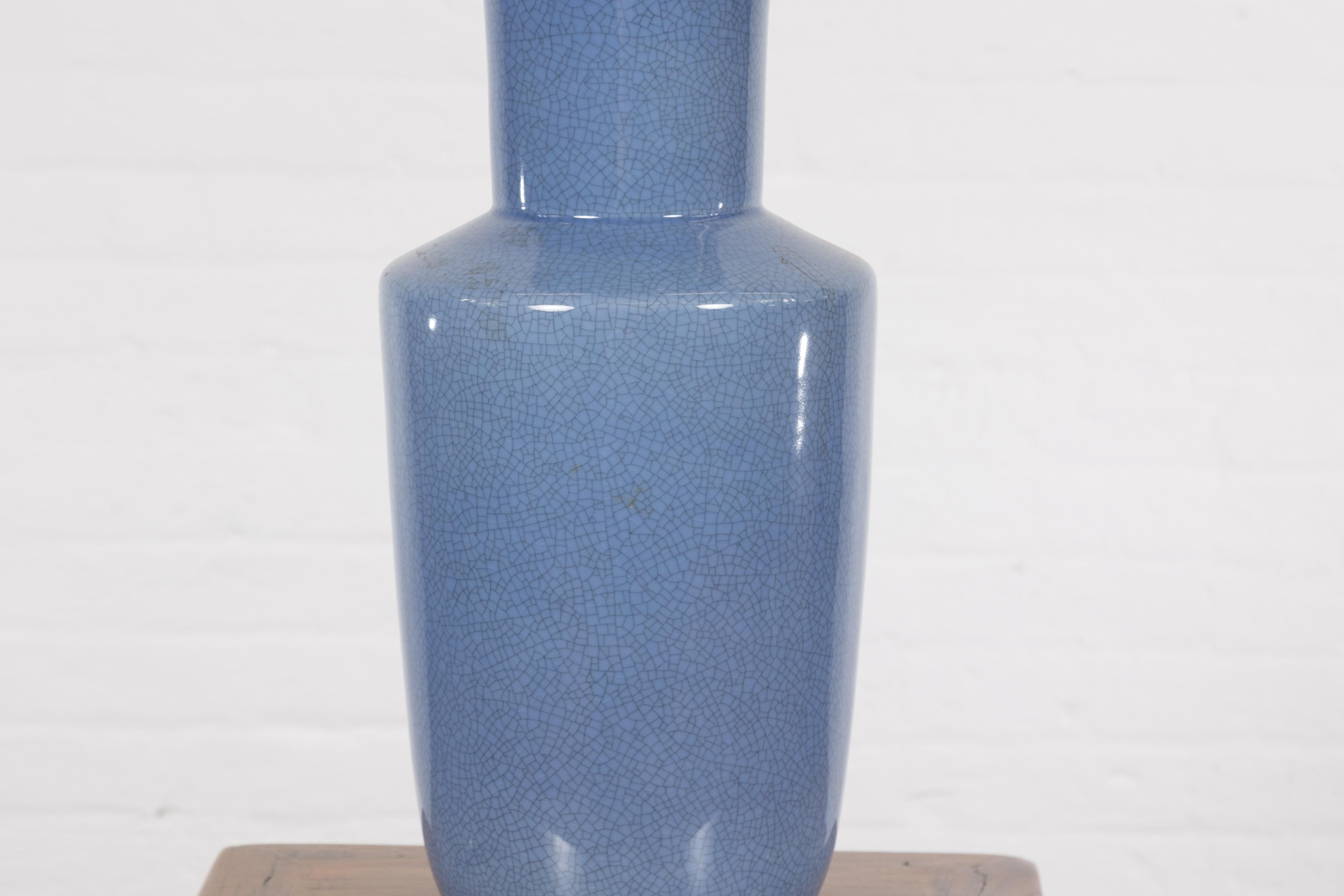 Crackle Blue Chinese Vintage Vase For Sale 1