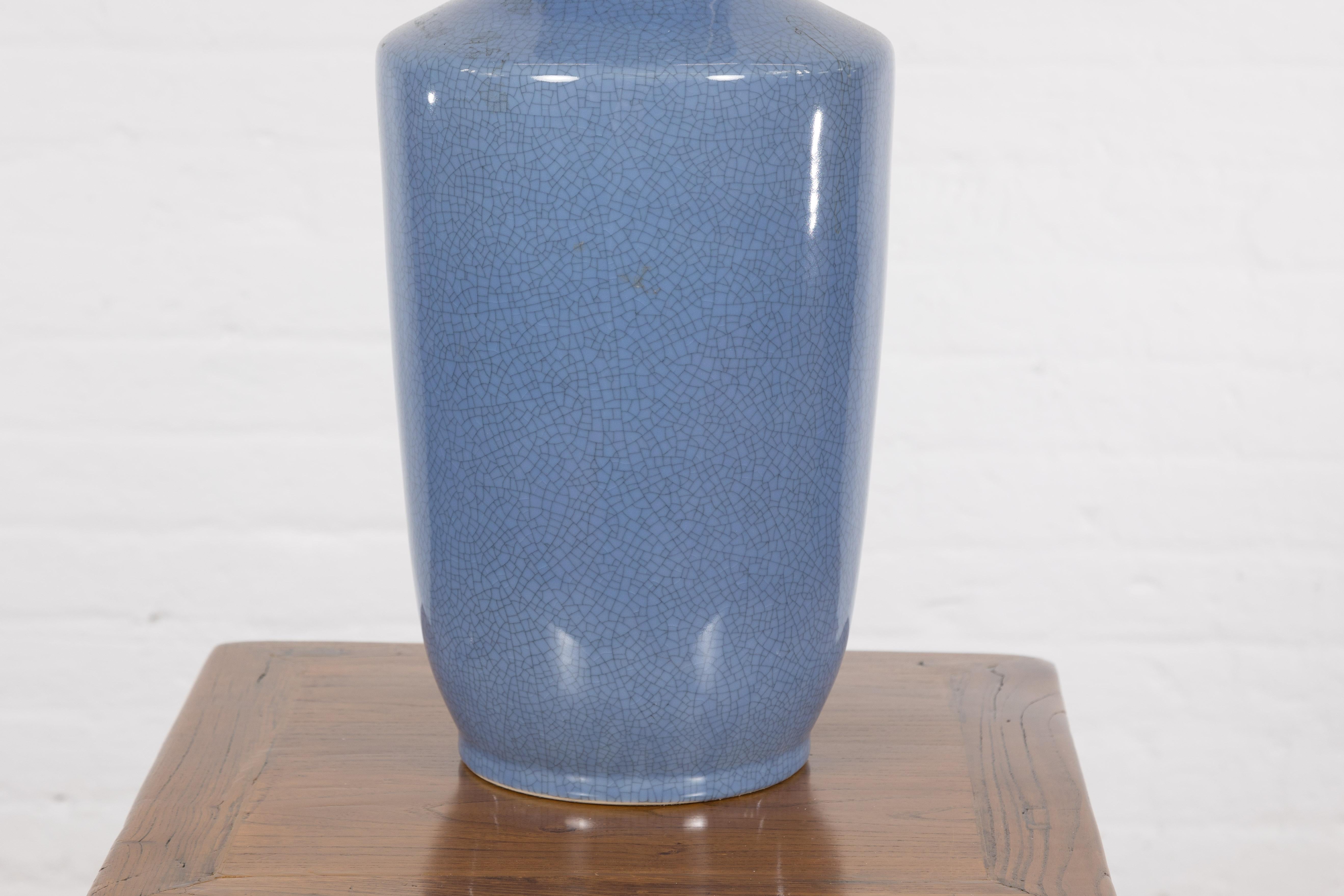 Crackle Blue Chinese Vintage Vase For Sale 2