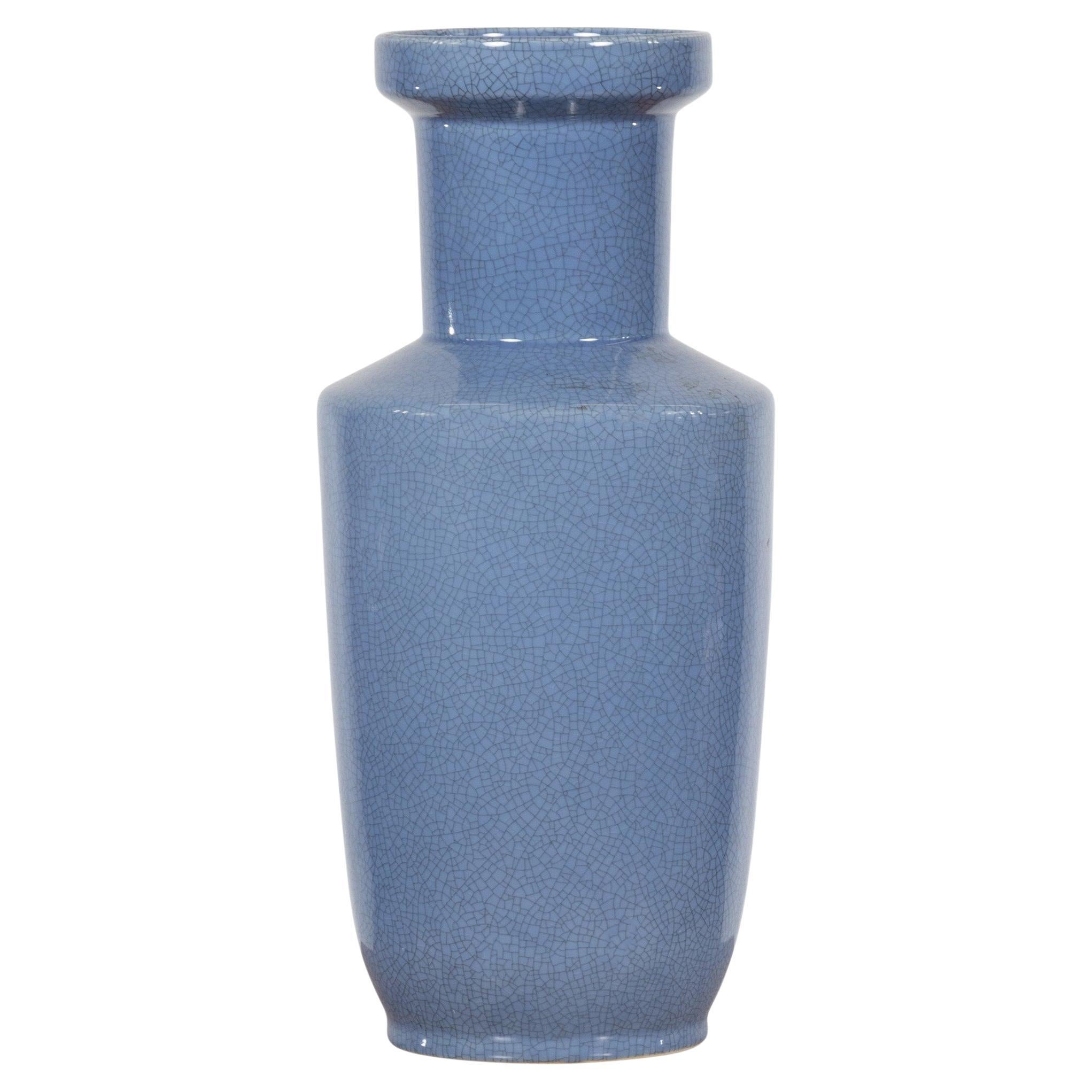 Chinesische Vintage-Vase mit Craquelé-Blau im Angebot