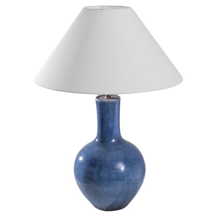 Vintage Chinese Blue Crackled Ceramic Vase Table Lamp For Sale