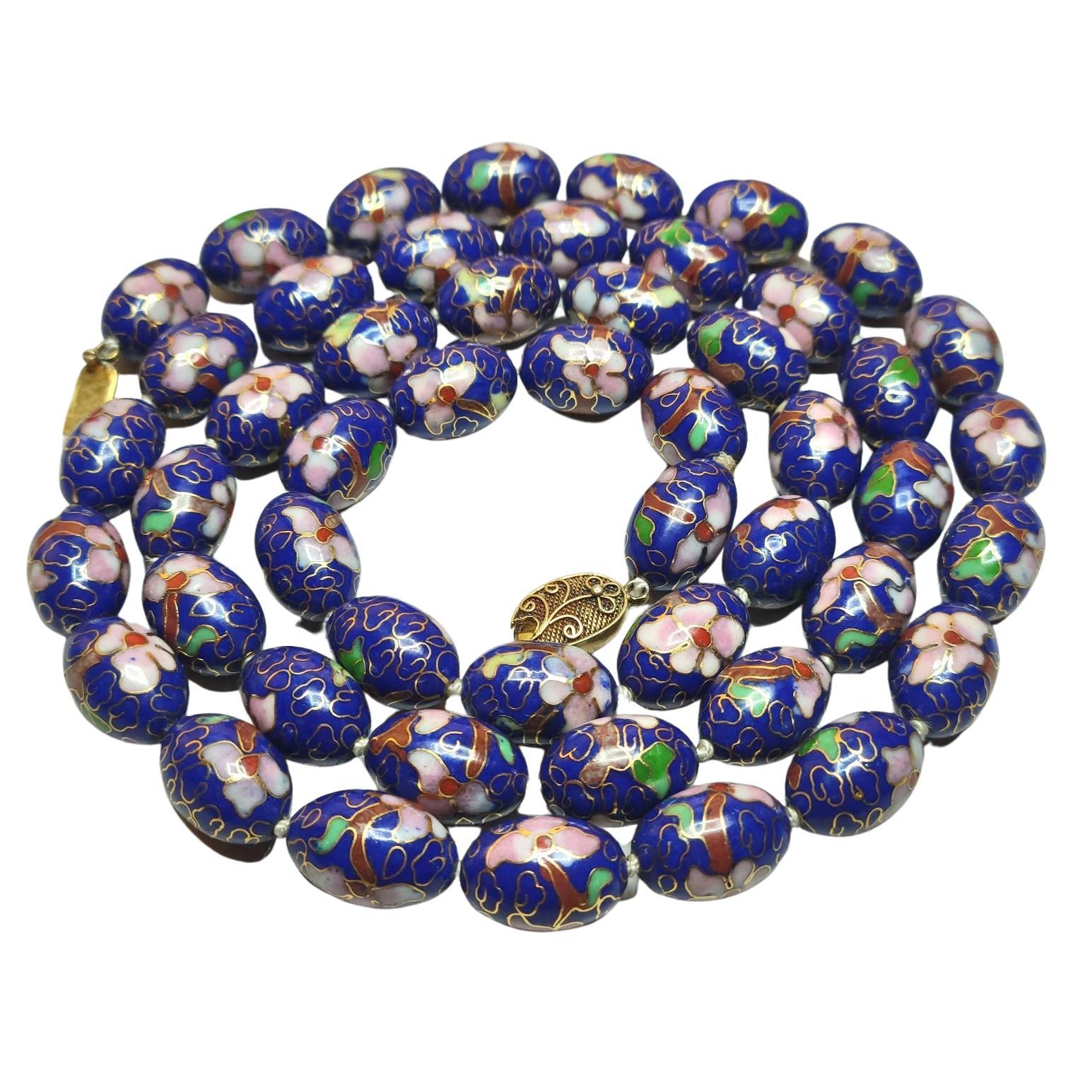 Vintage Chinese Blue Enamel Cloisonné Necklace For Sale
