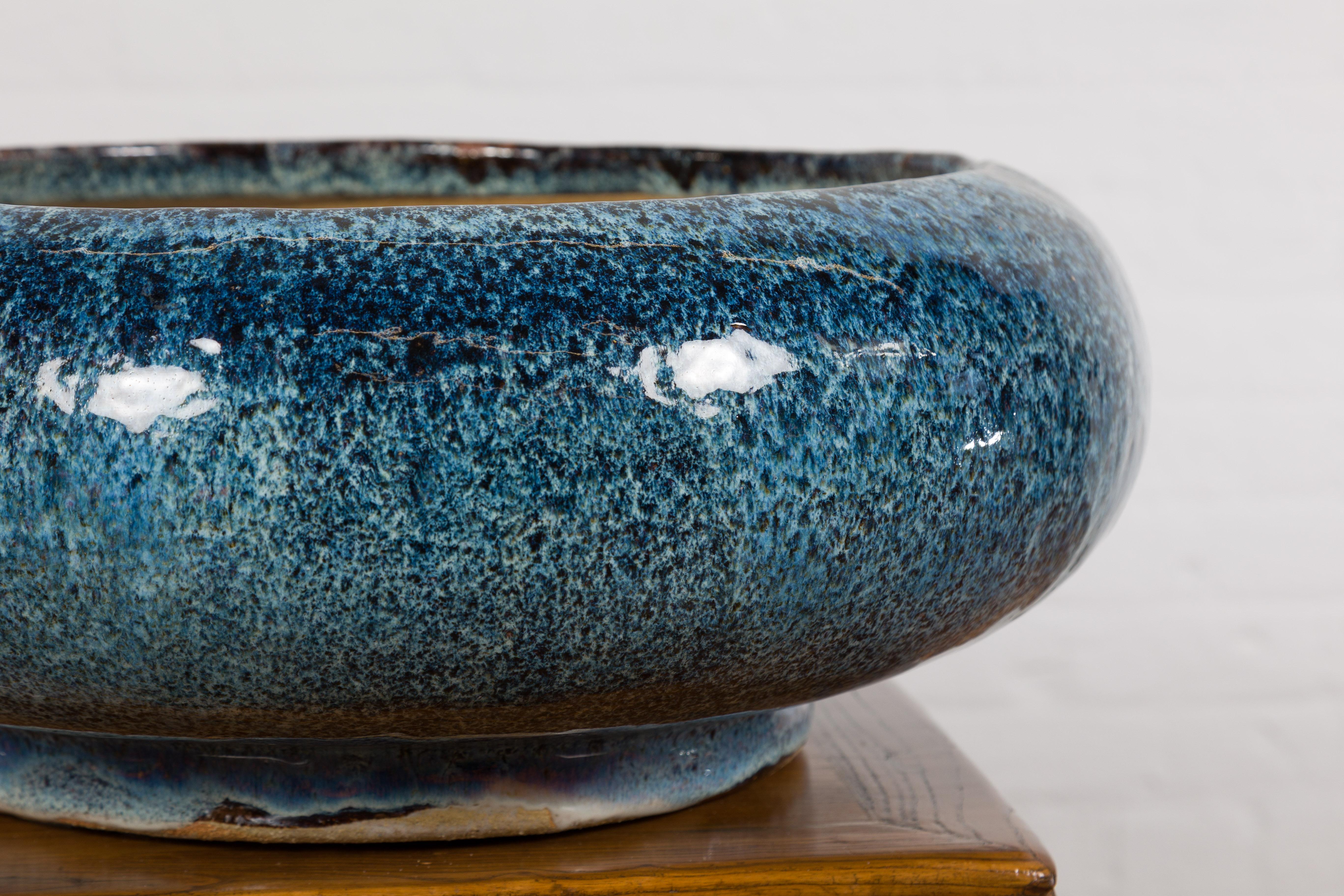 Chinese Vintage Blue Glaze Ceramic Planter For Sale 2