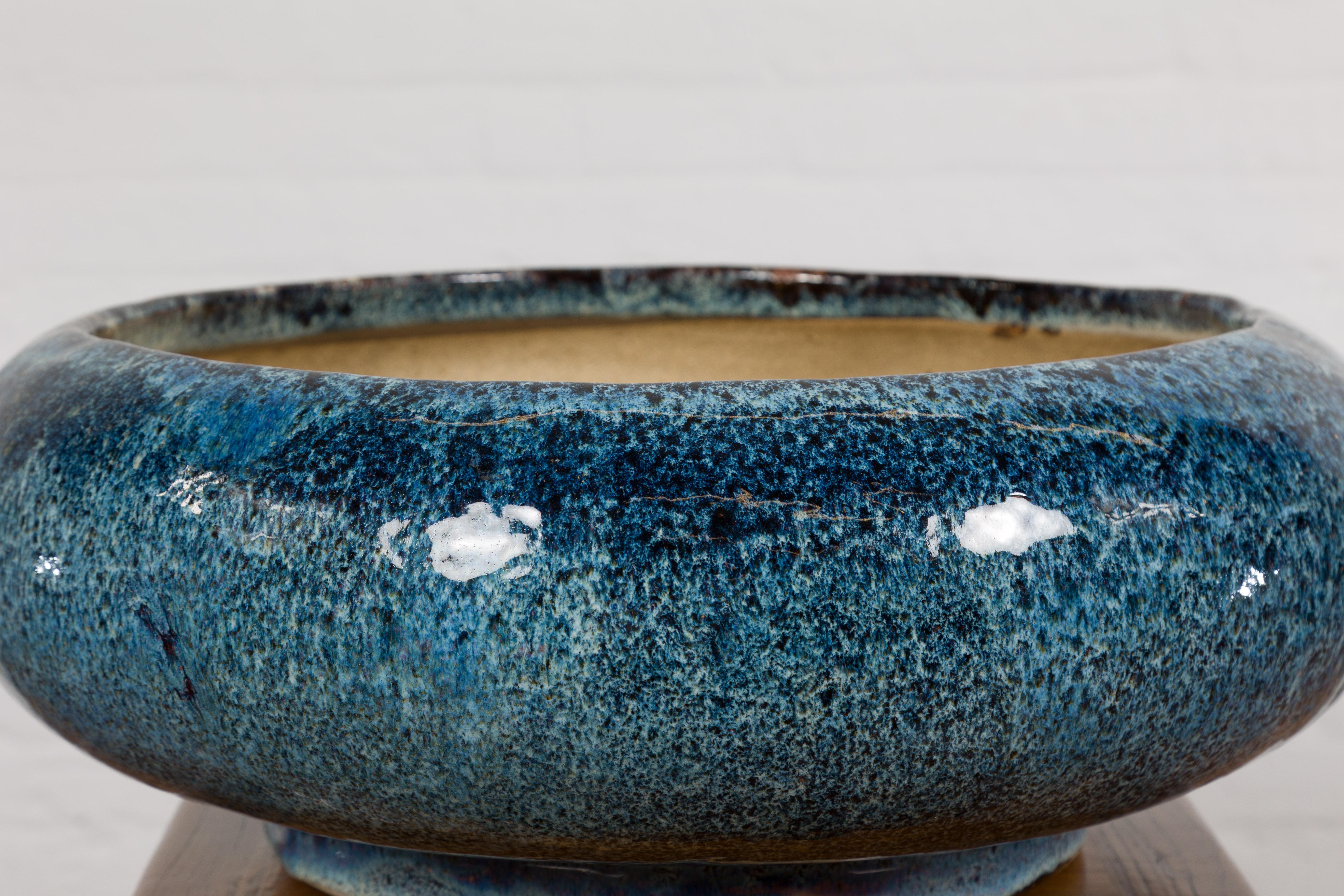 Chinese Vintage Blue Glaze Ceramic Planter For Sale 4