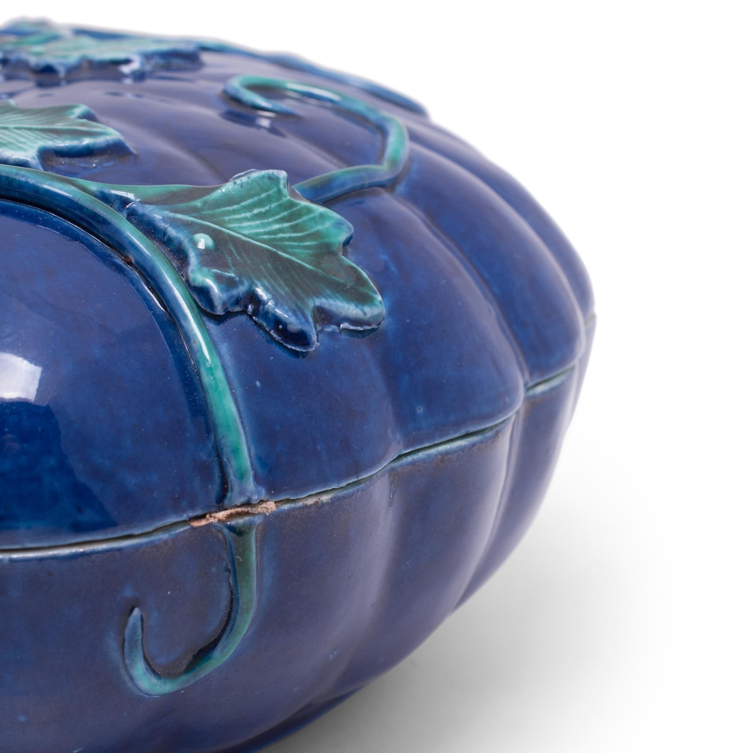 Porcelain Vintage Chinese Blue Glazed Squash Box