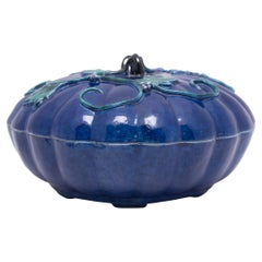 Antique Chinese Blue Glazed Squash Box