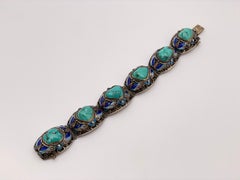 Vintage Chinese Blue Green Turquoise Sterling Silver Bracelet