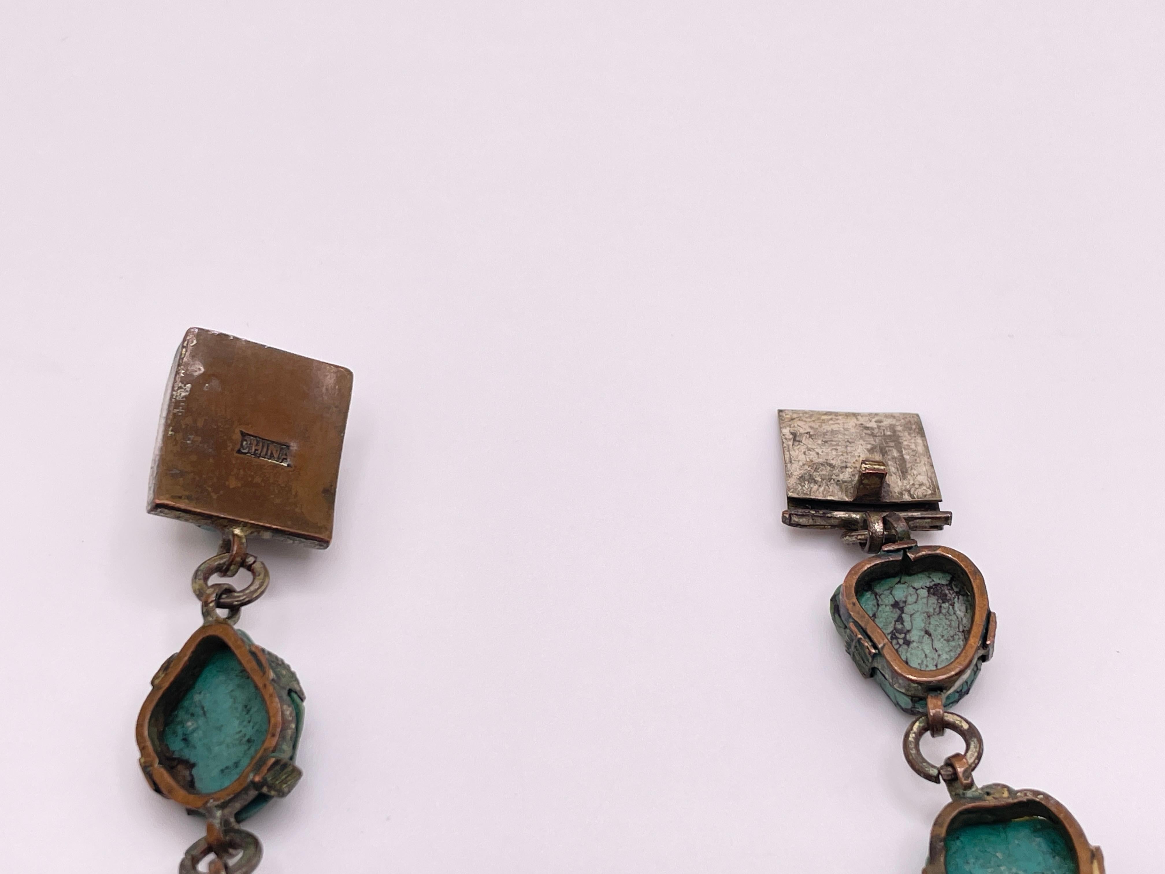 Vintage Chinese Blue Green Turquoise Sterling Silver Necklace im Angebot 6