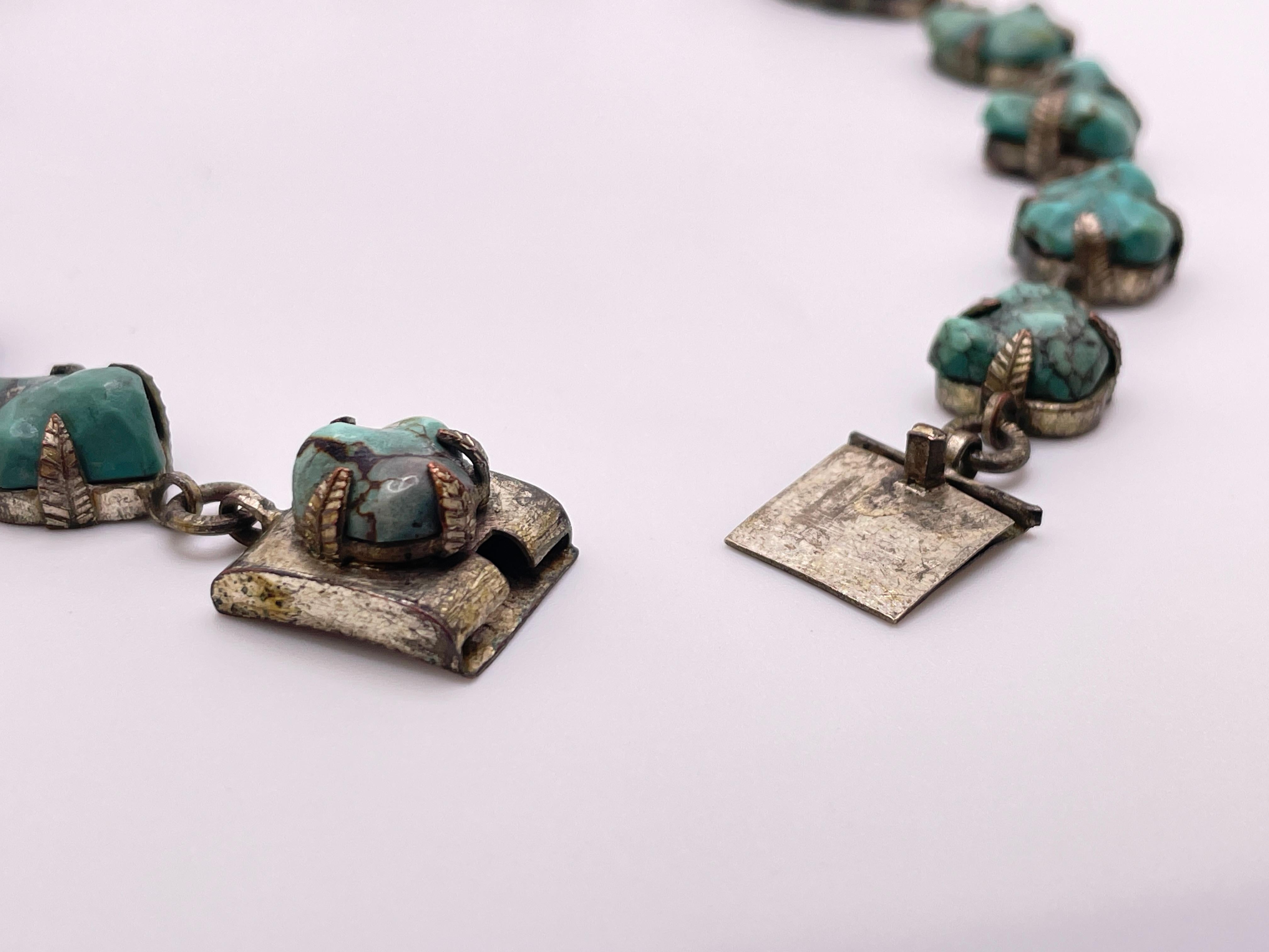 Vintage Chinese Blue Green Turquoise Sterling Silver Necklace im Angebot 7