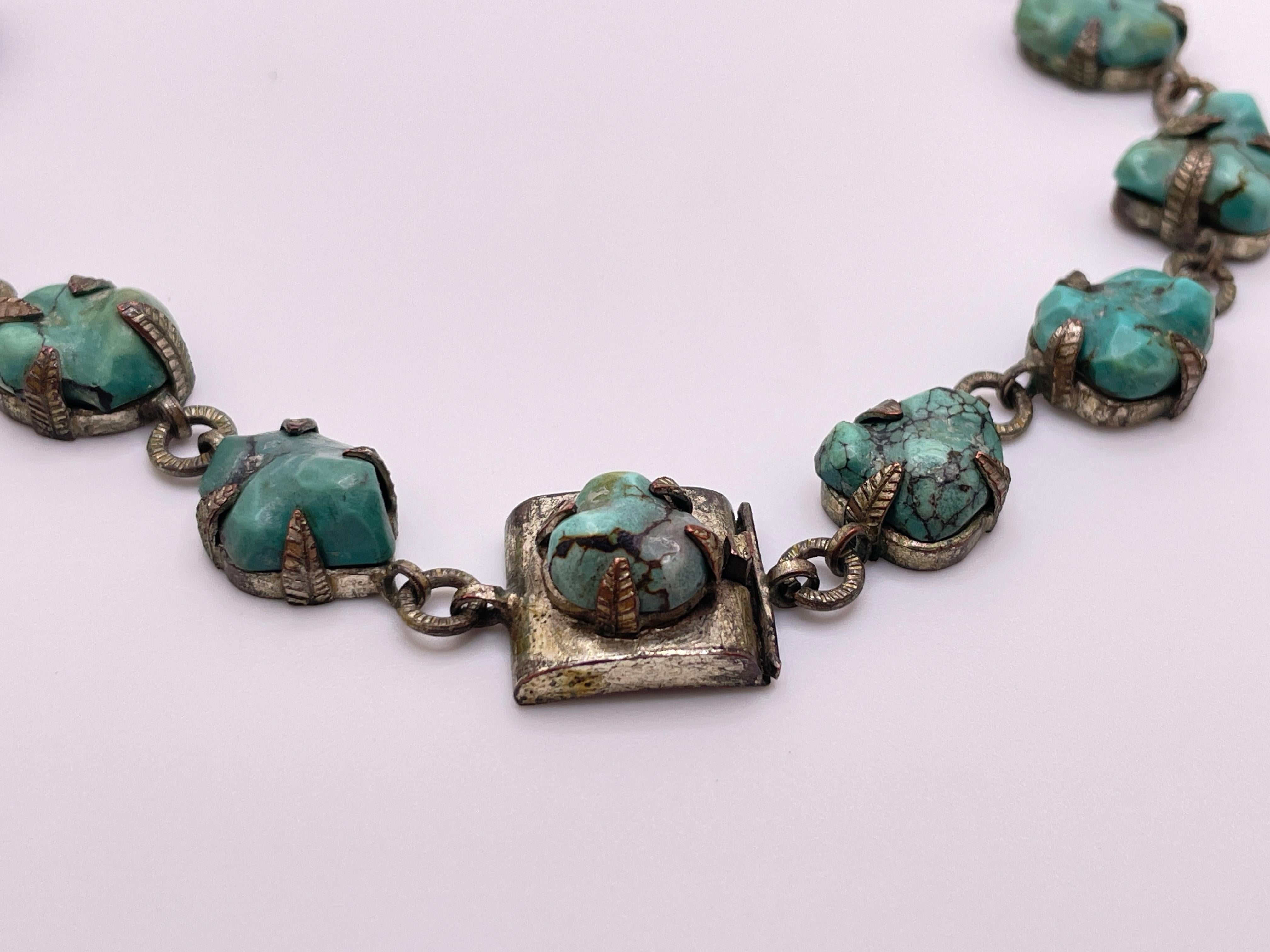 Vintage Chinese Blue Green Turquoise Sterling Silver Necklace im Angebot 8