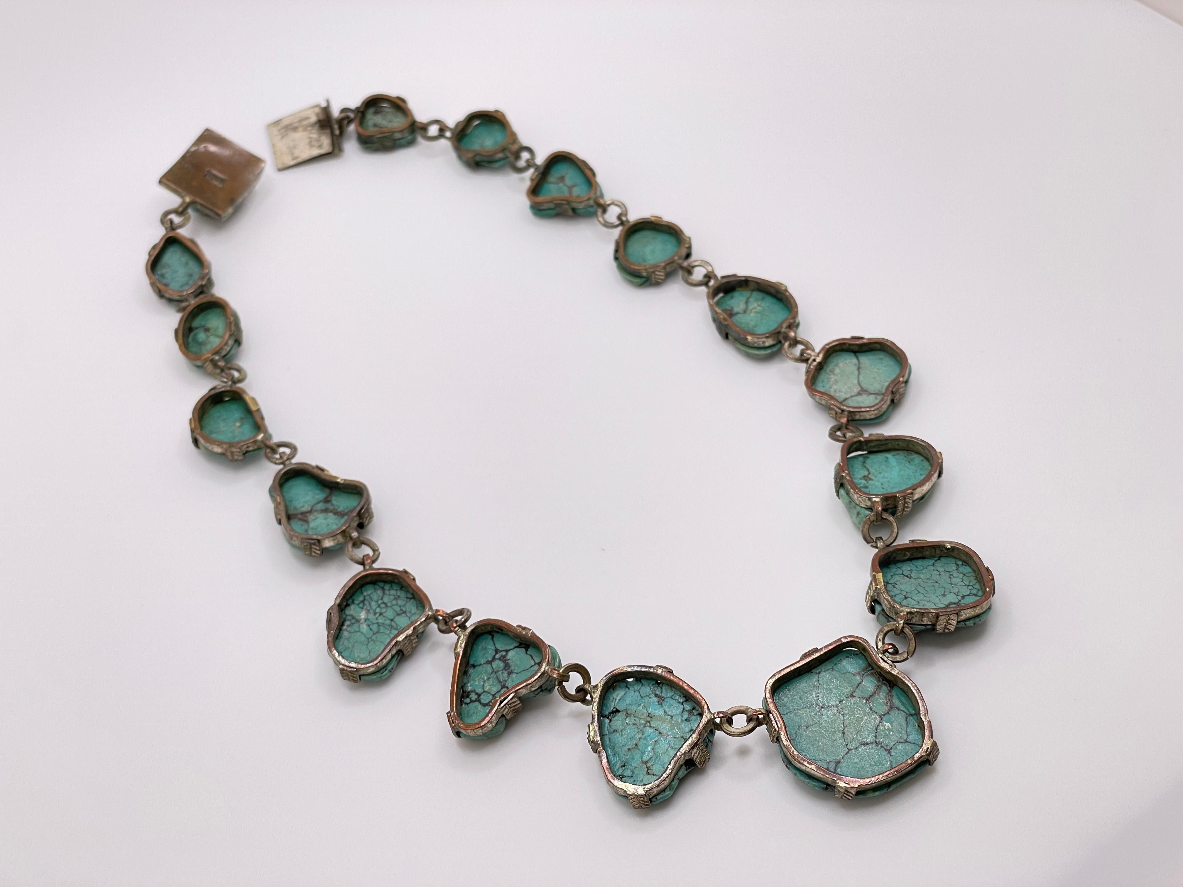 Vintage Chinese Blue Green Turquoise Sterling Silver Necklace im Angebot 3