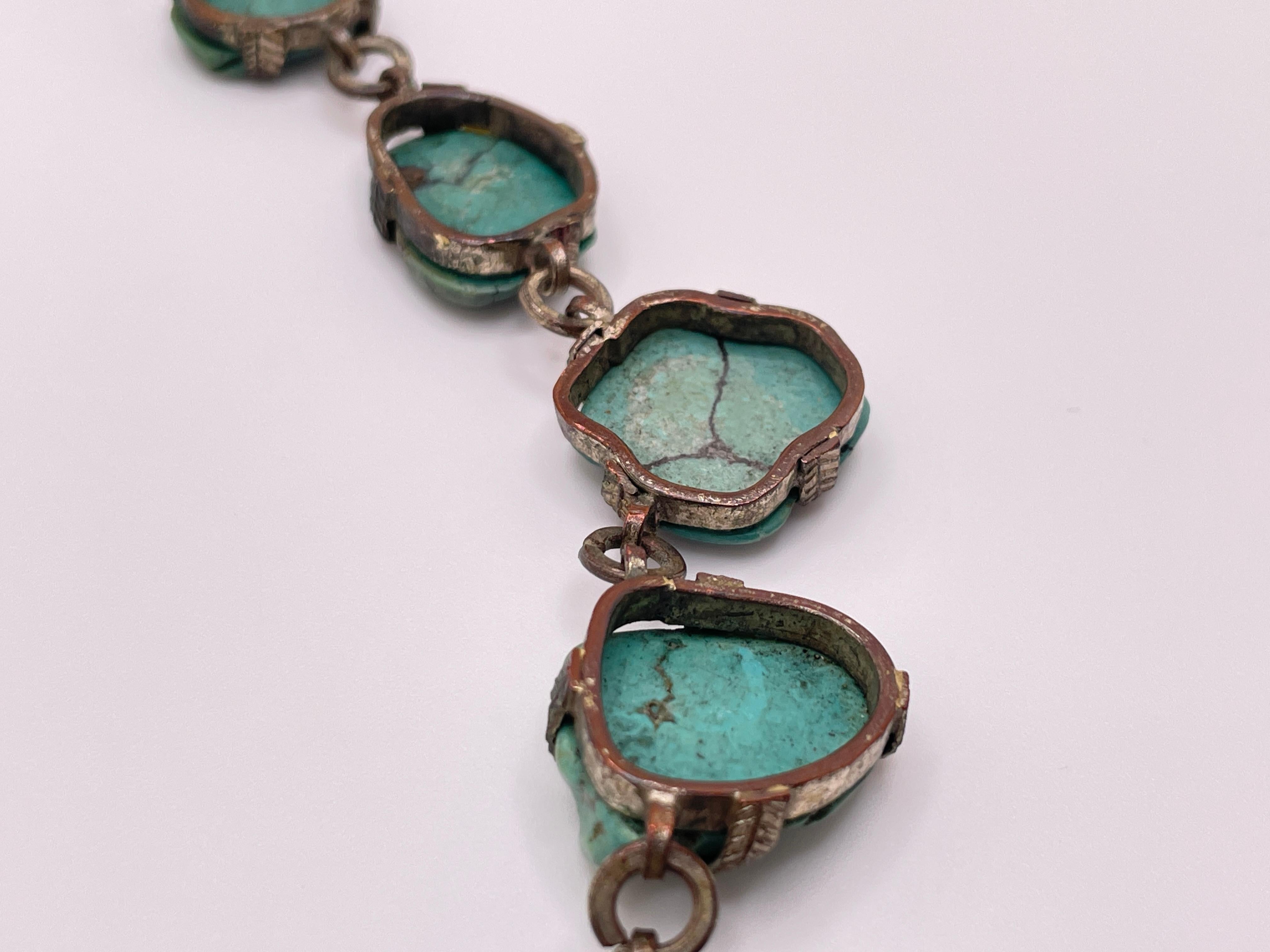 Vintage Chinese Blue Green Turquoise Sterling Silver Necklace im Angebot 4