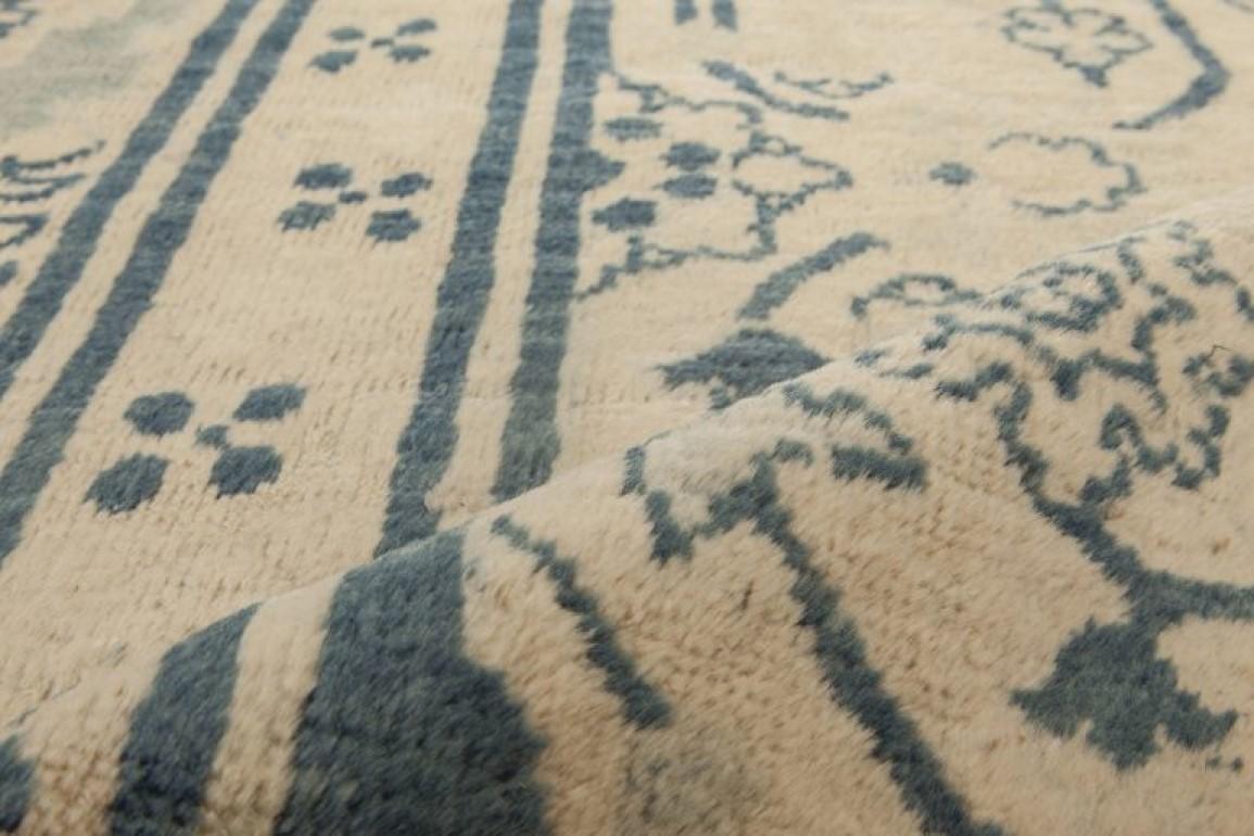Hand-Woven Vintage Chinese Blue Handwoven Wool Rug For Sale