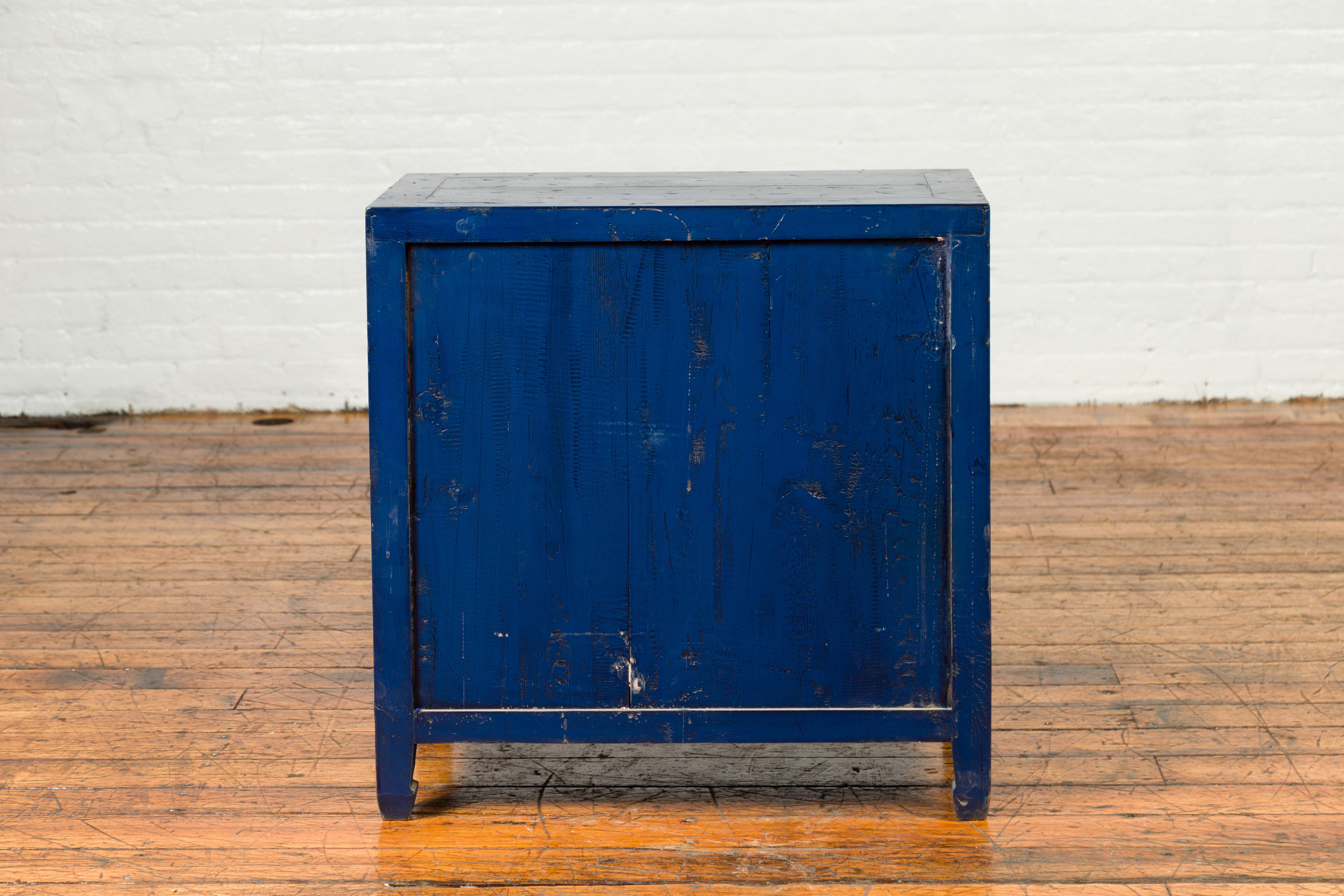 Vintage Chinese Blue Painted Nine-Drawer Apothecary Chest with Brass Ring Pulls 7