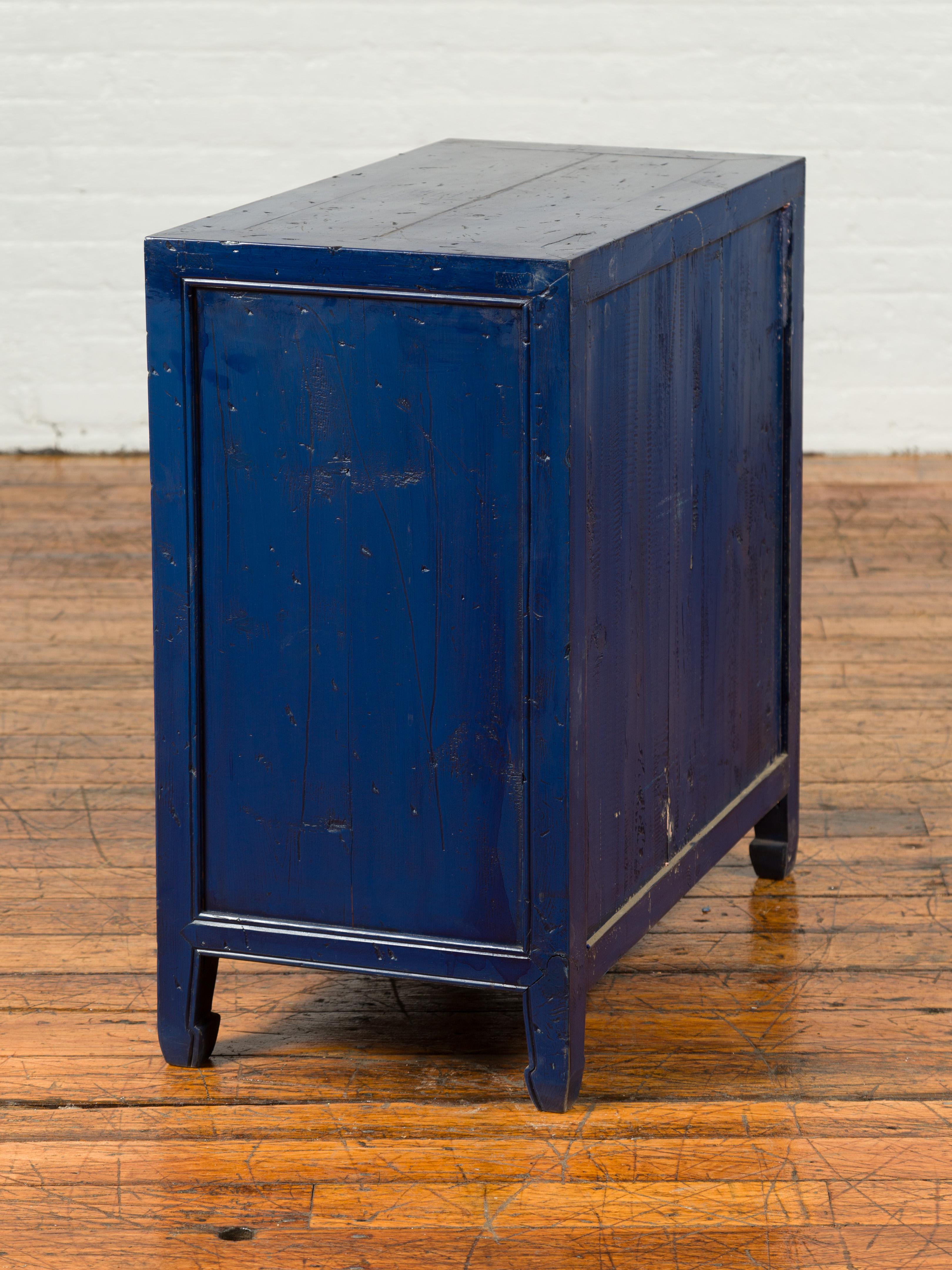 Vintage Chinese Blue Painted Nine-Drawer Apothecary Chest with Brass Ring Pulls 8