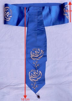 Vintage Chinese Blue Silk Sash Belt with Chain Stitched Embroidery