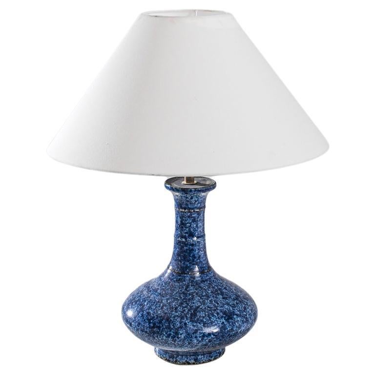 Vintage Chinese Blue Speckled Ceramic Vase Table Lamp