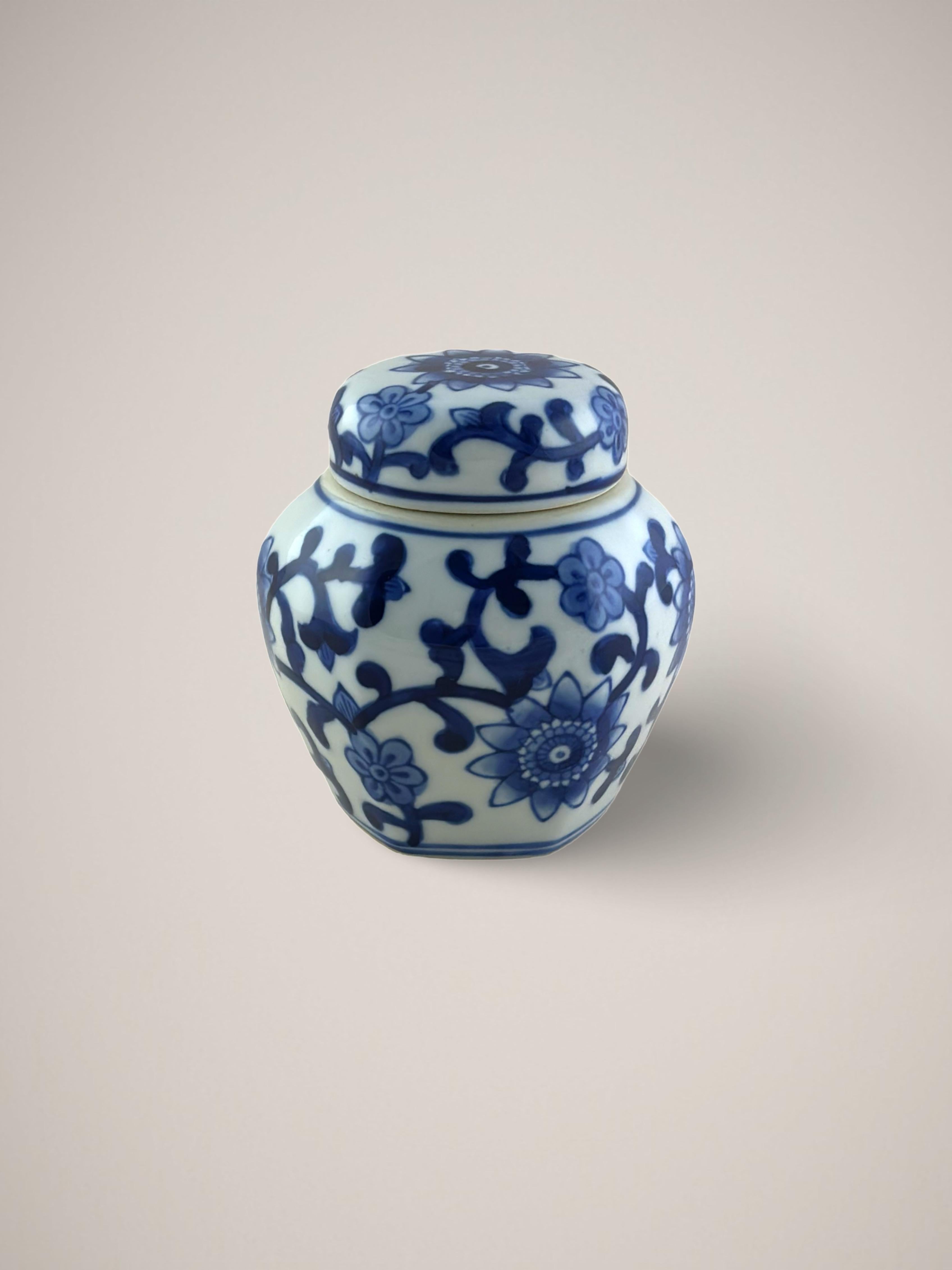 Smaltato Vasetto di zenzero d'epoca in porcellana cinese blu sottosmalto, stile Ming in vendita