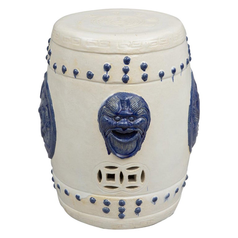 Vintage Chinese Blue and White Garden Seat For Sale