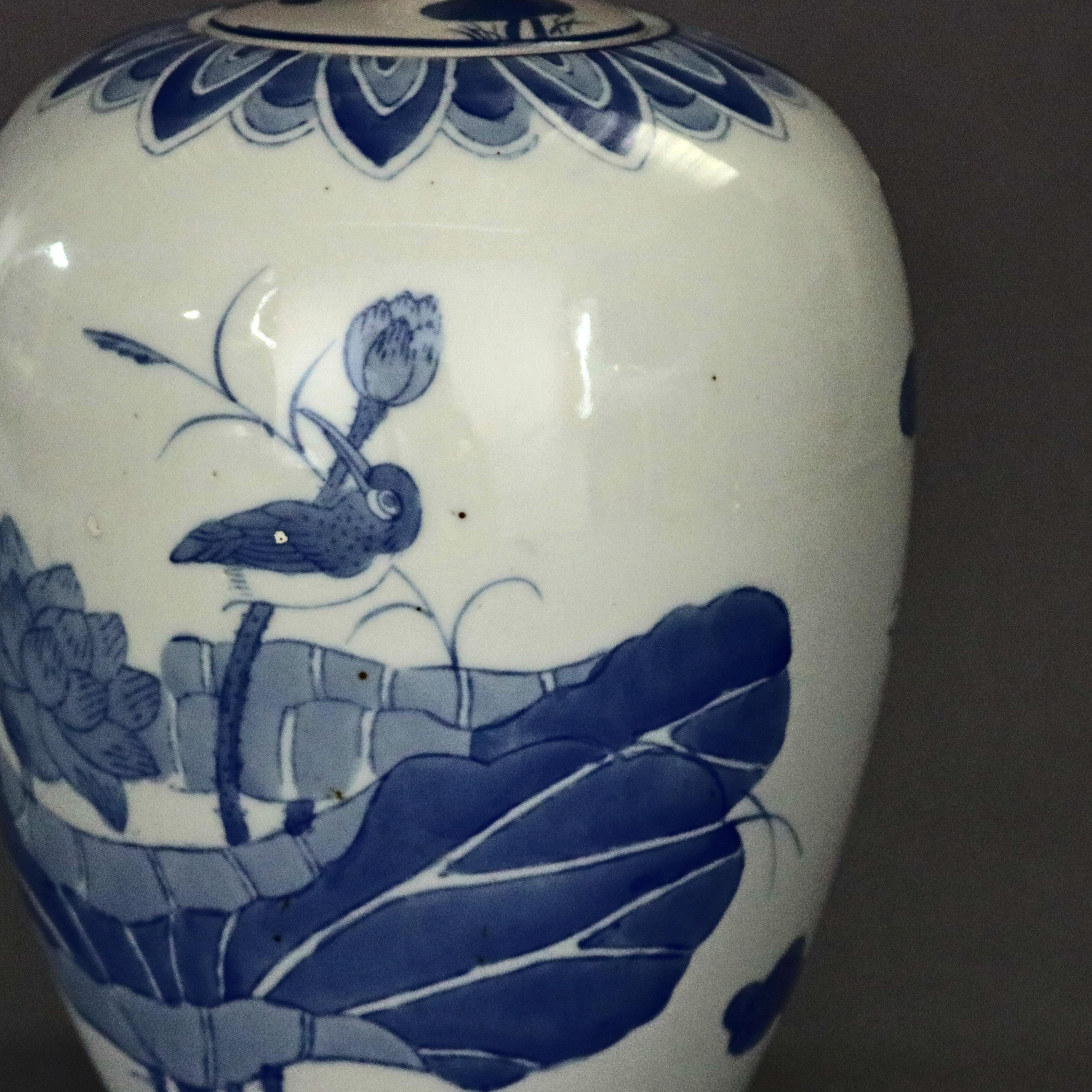 Chinese Blue and White Pictorial Porcelain Jar with Marsh Scene, 20th Century 1