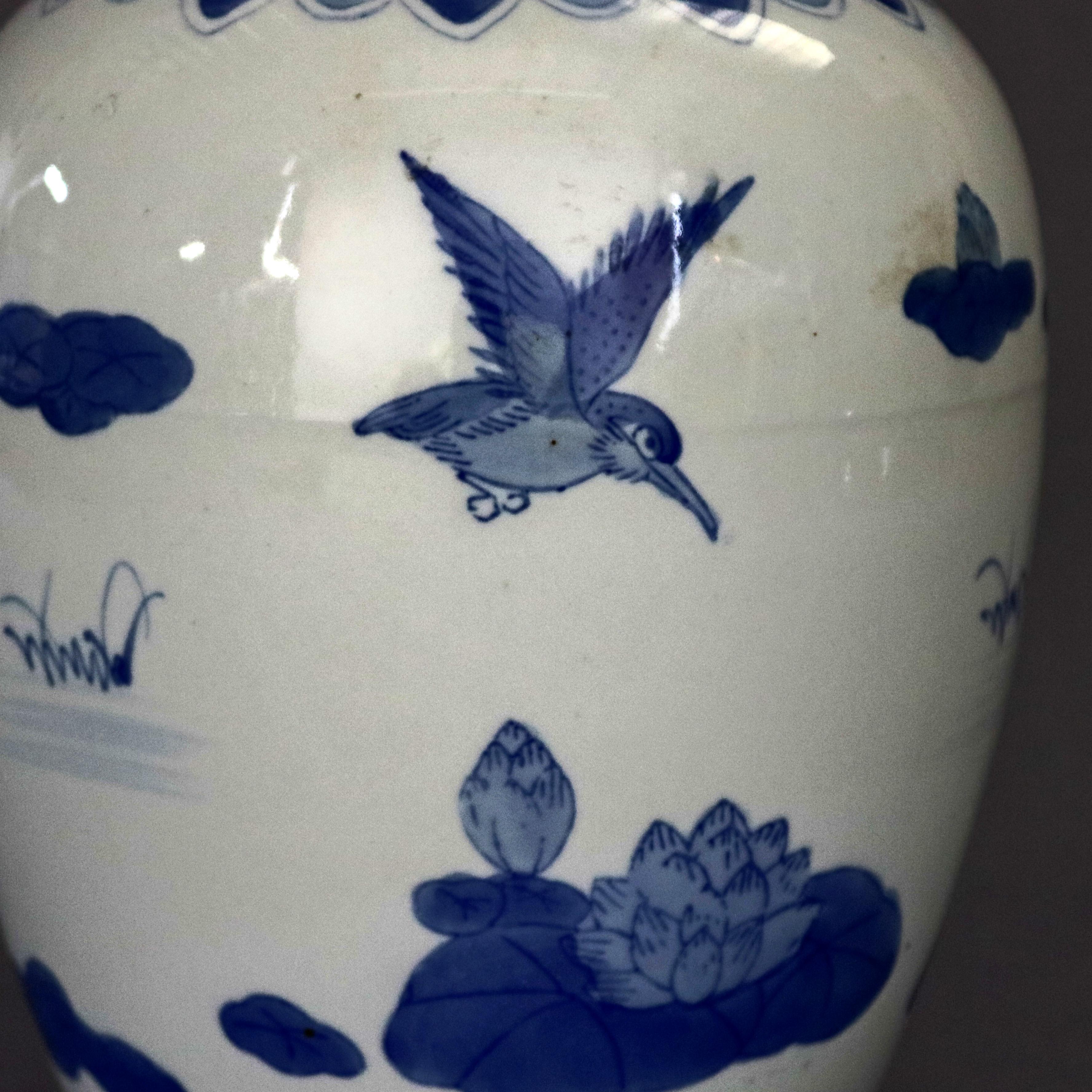 Chinese Blue and White Pictorial Porcelain Jar with Marsh Scene, 20th Century 2