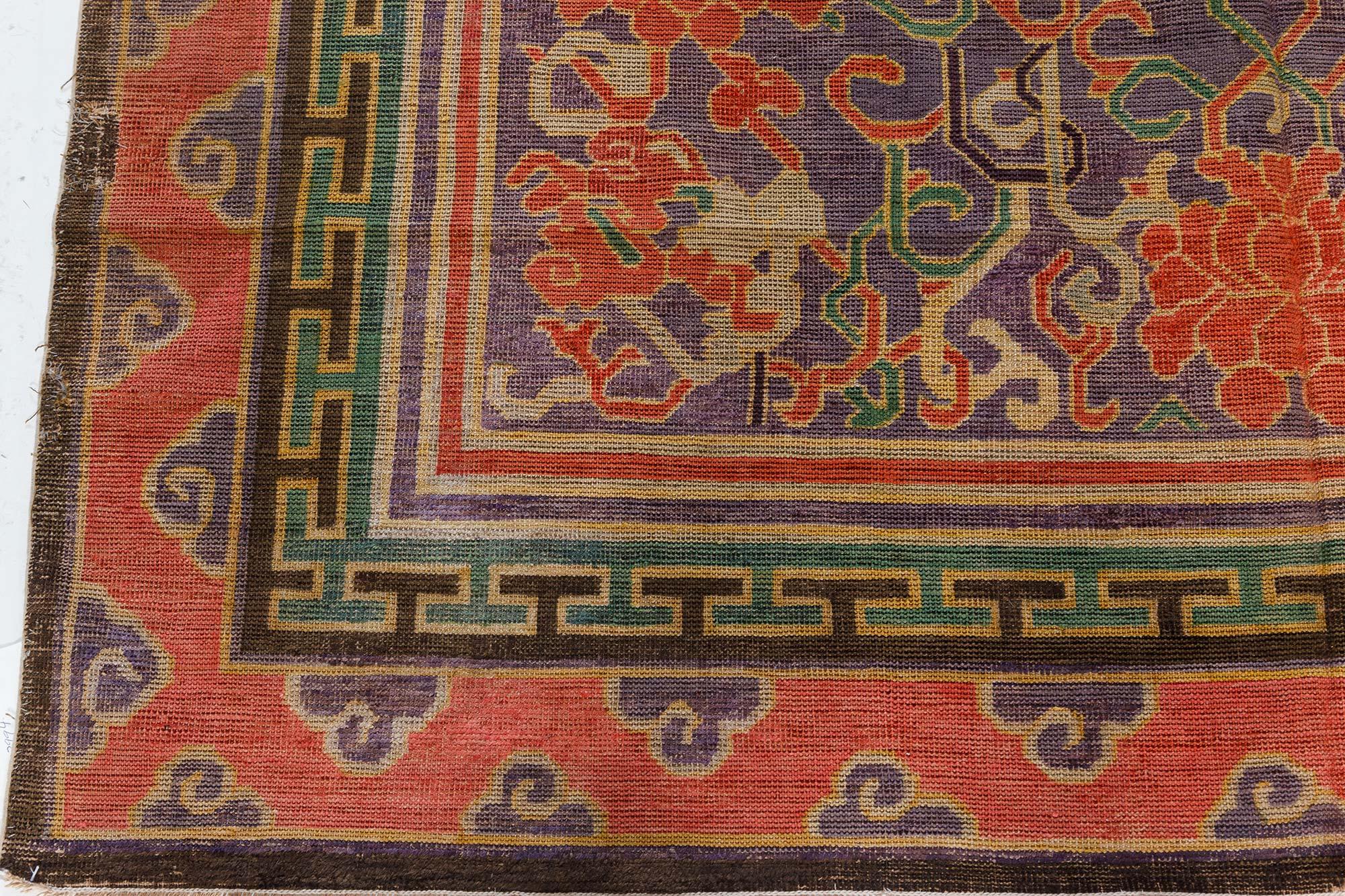 19th Century Vintage Chinese Botanic Silk Carpet For Sale