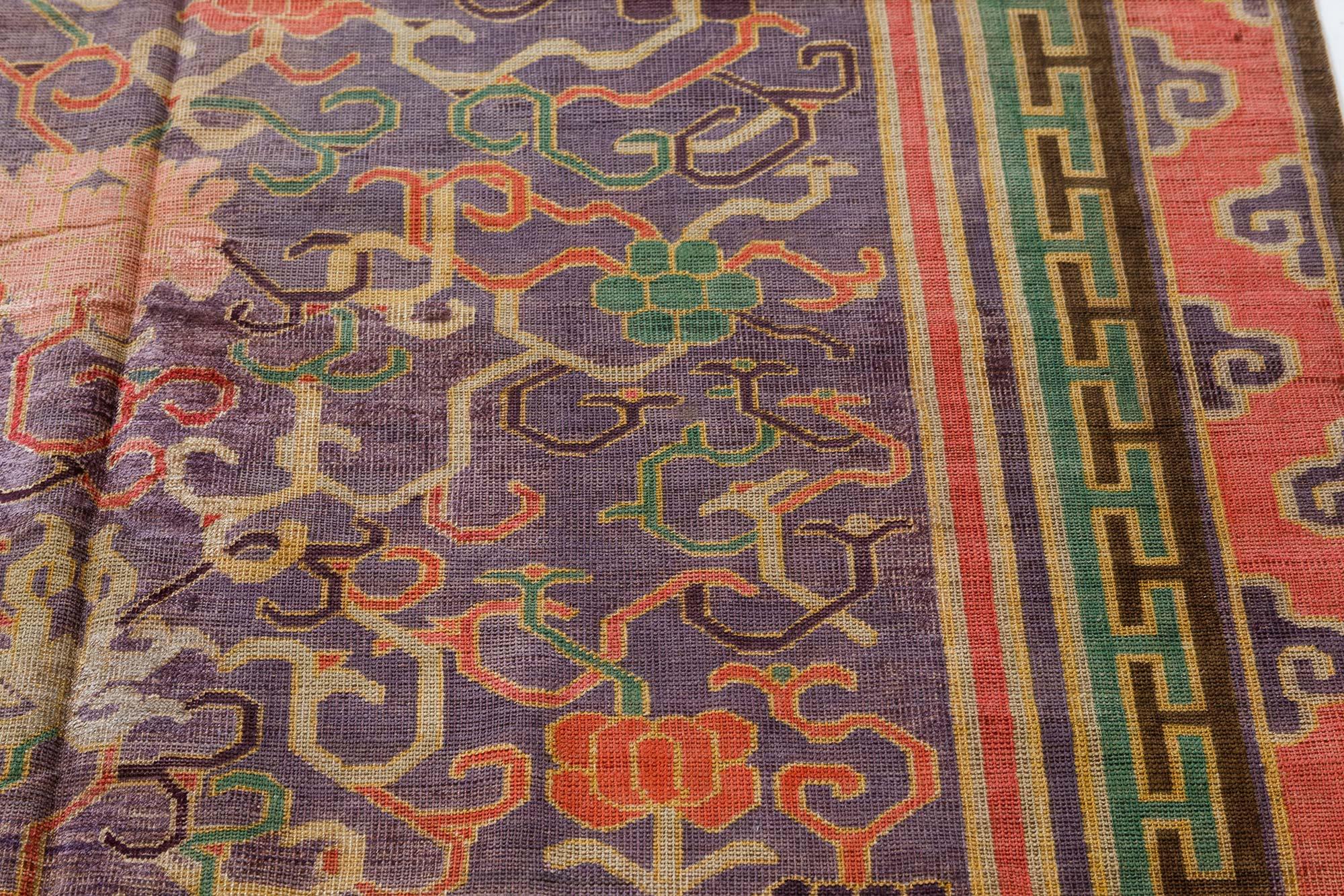 Vintage Chinese Botanic Silk Carpet For Sale 2