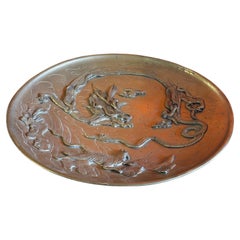 Vintage Chinese Brass Bas-Relief Dragon Charger