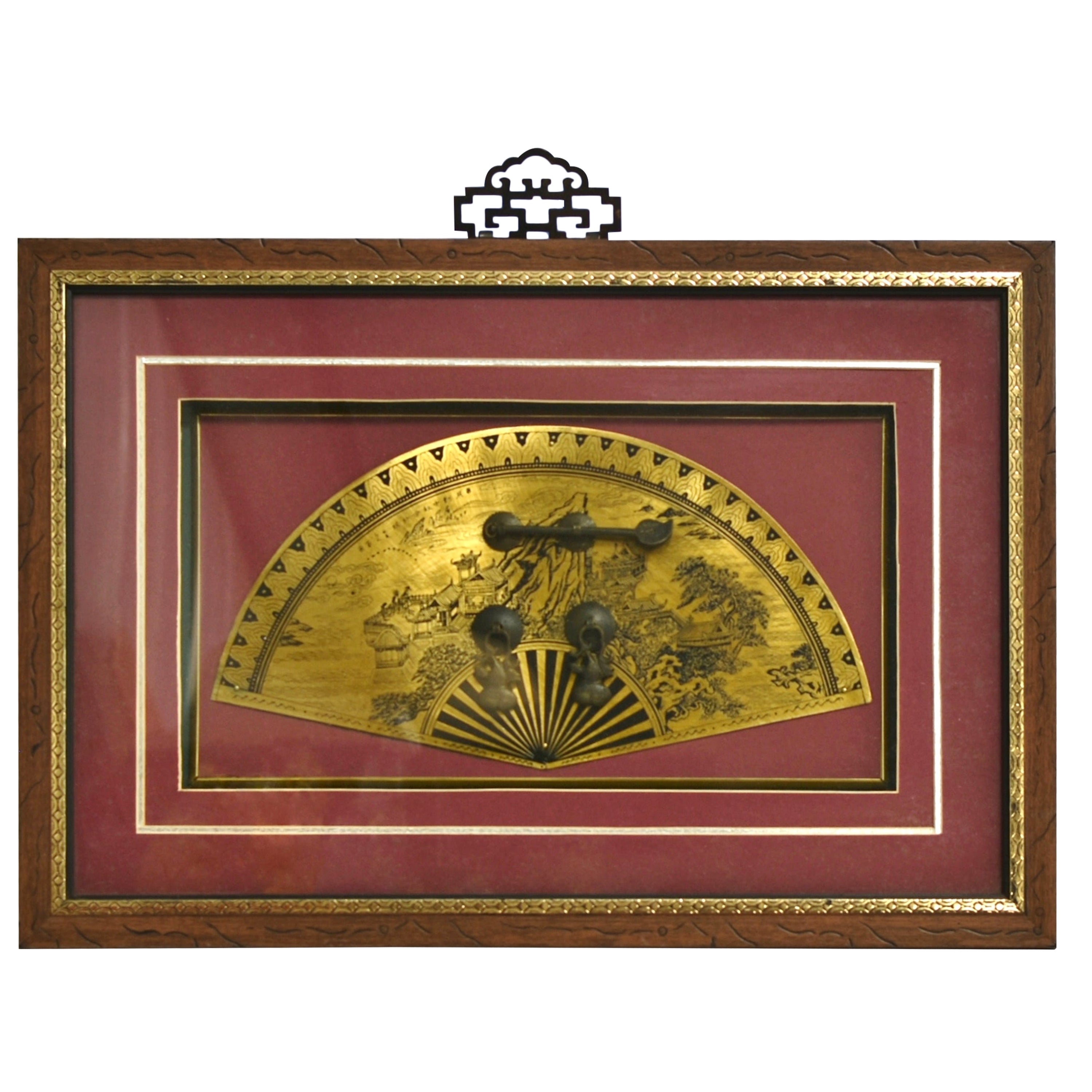 Vintage Chinese Brass Fan Hardware Shadow Box im Angebot