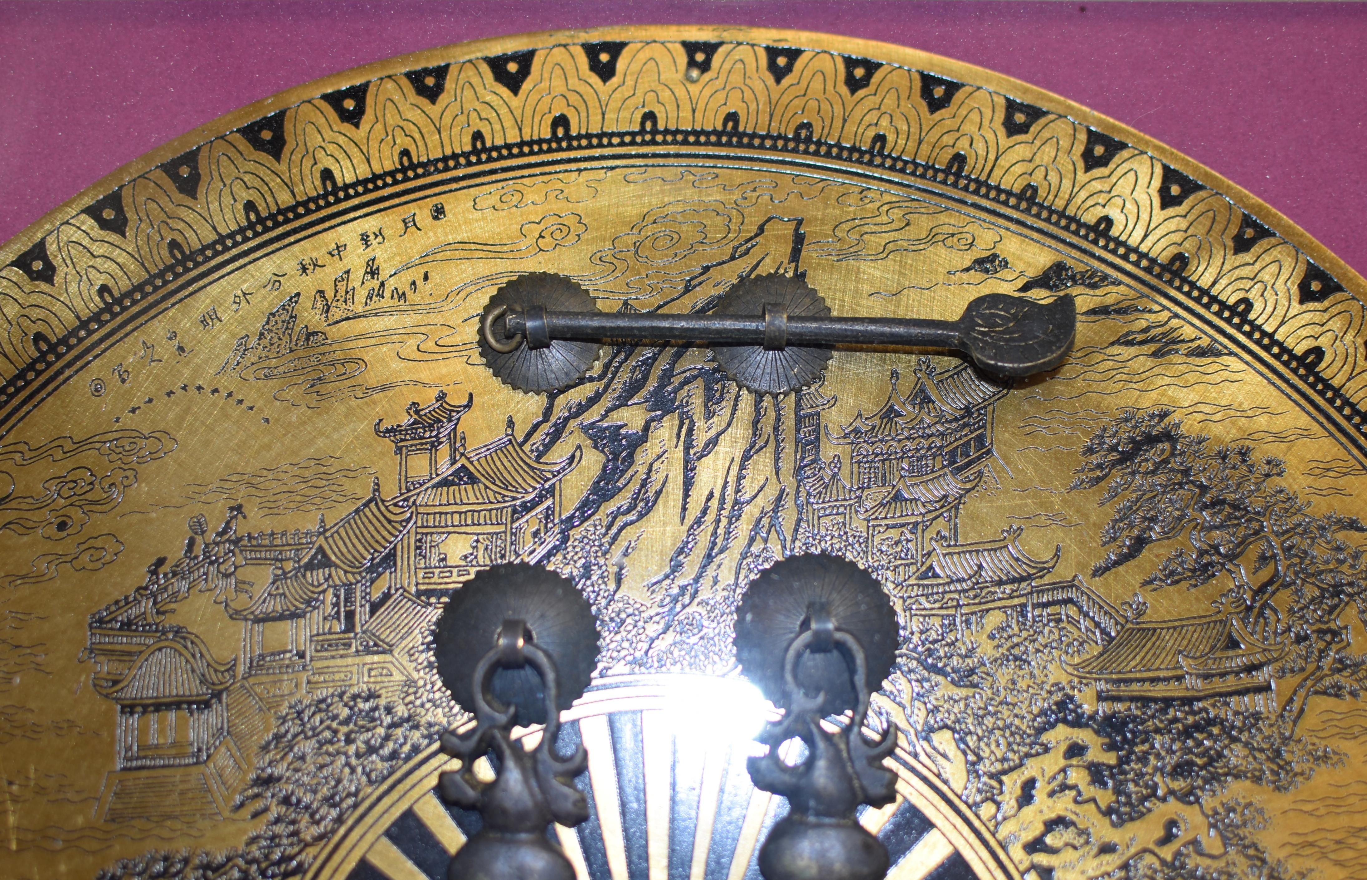 Vintage Chinese Brass Fan Hardware Shadow Box In Good Condition For Sale In Somis, CA