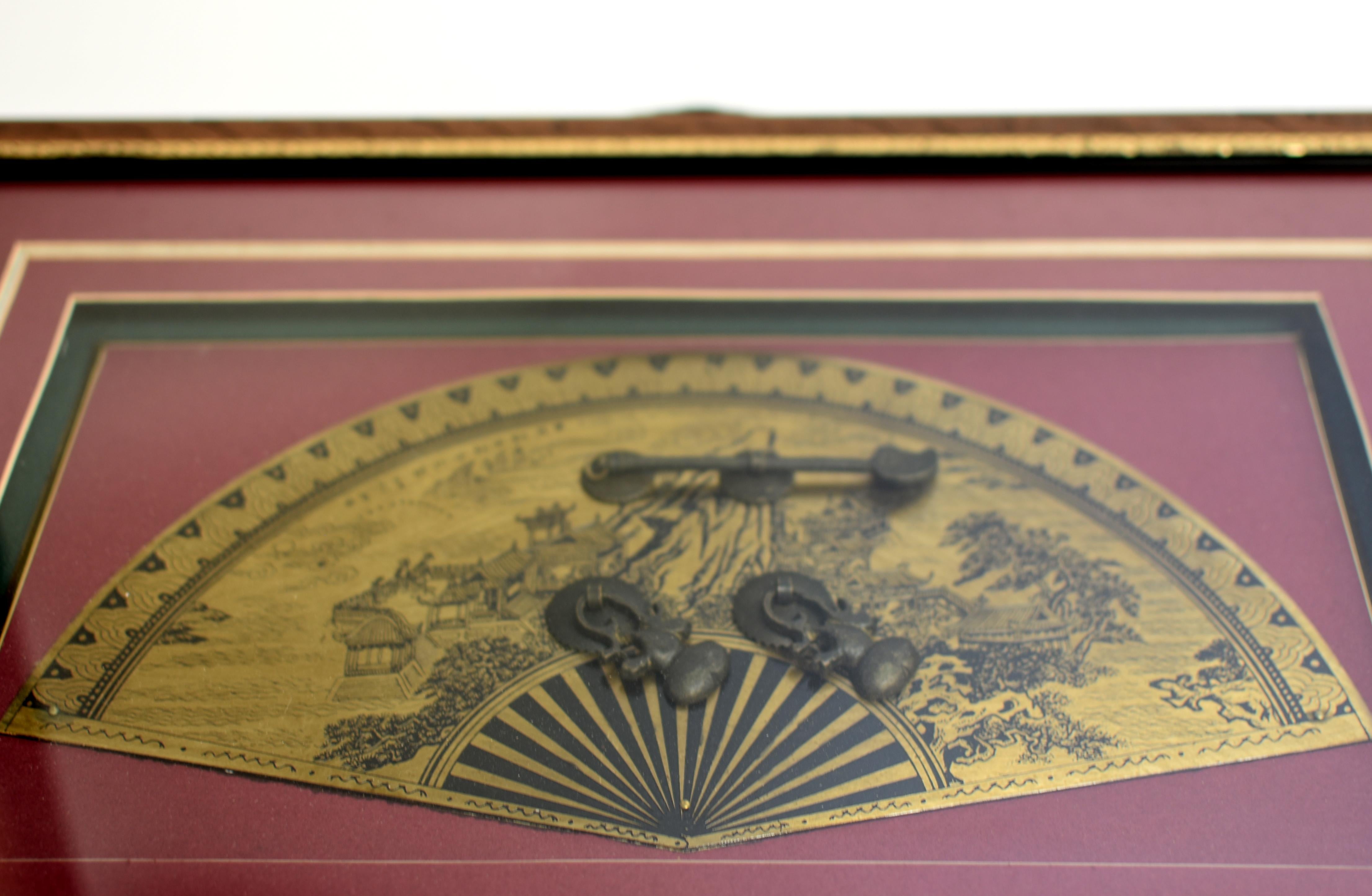 Vintage Chinese Brass Fan Hardware Shadow Box (Messing) im Angebot