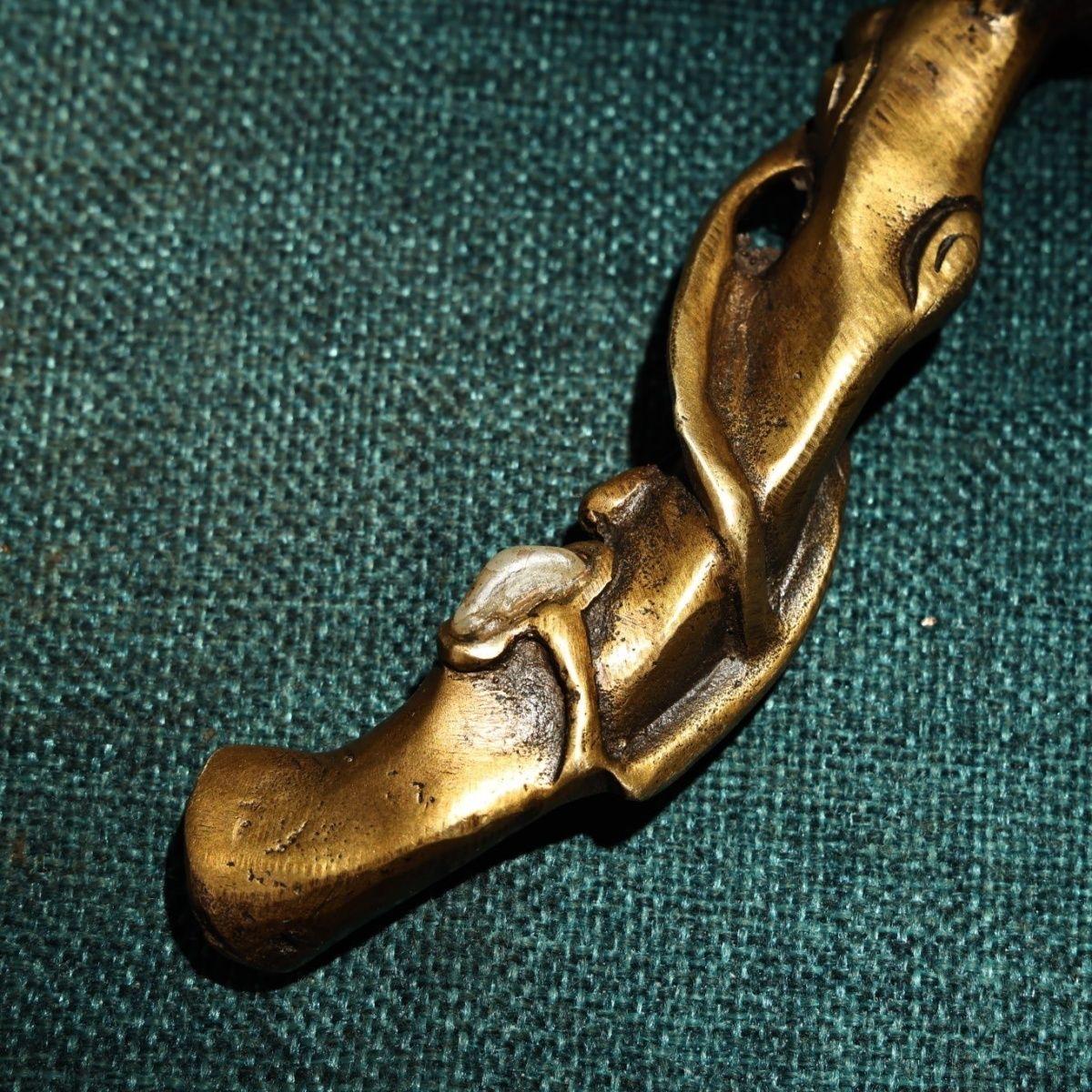 Vintage Chinese Bronze Ruyi with White Jade Lingzhi For Sale 6
