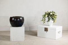 Vintage Chinese Brown and Blue Glazed Ceramic Planter with Rounded Form