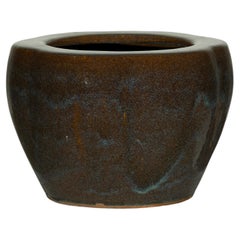 Vintage Chinese Brown and Blue Glazed Handcrafted Ceramic Planter