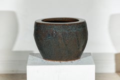 Vintage Chinese Brown and Blue Speckled Planter with Wide Opening