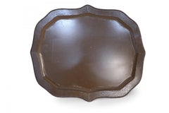 Vintage Chinese Brown and Gold Tole Serving Tray with Lake Scene