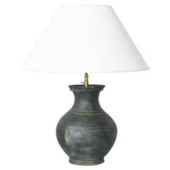 Vintage Chinese Brushed Black Ceramic Vase Table Lamp