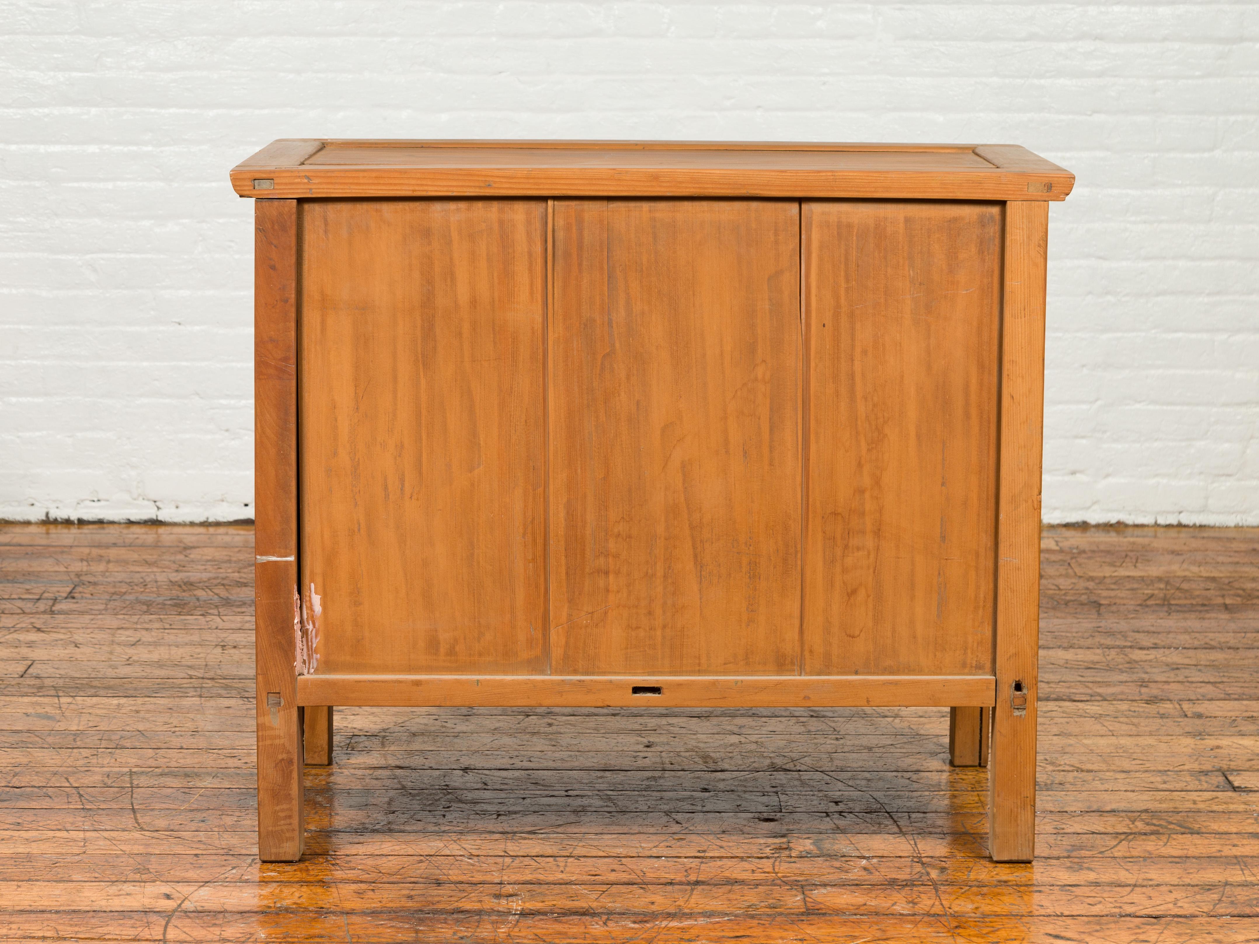 Vintage Chinese Buffet with Paneled Doors, Hidden Drawers and Natural Patina For Sale 6
