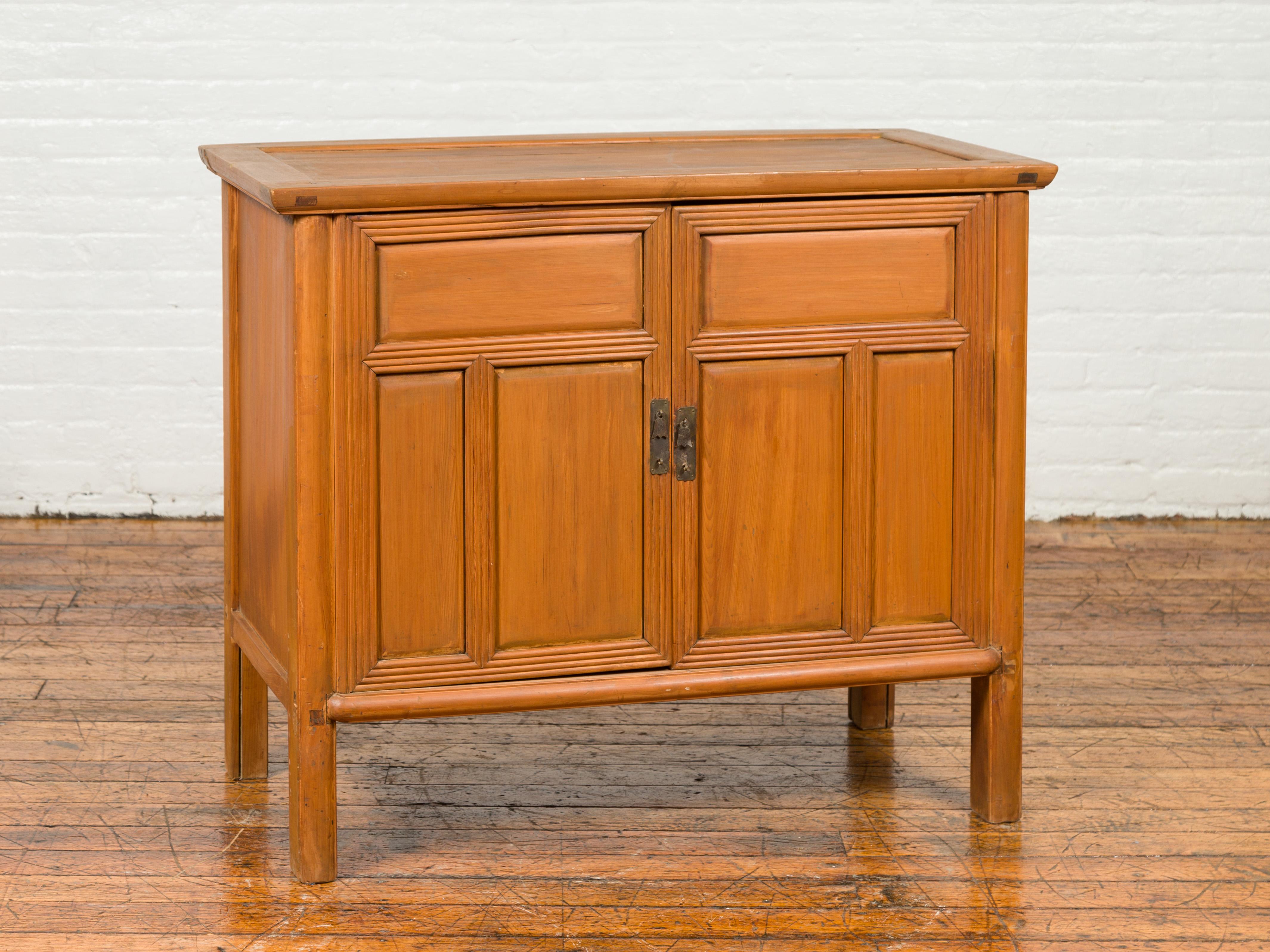 Patinated Vintage Chinese Buffet with Paneled Doors, Hidden Drawers and Natural Patina For Sale