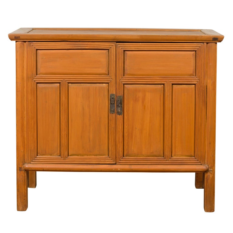 Vintage Chinese Buffet with Paneled Doors, Hidden Drawers and Natural
