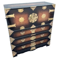 Vintage Chinese Burlwood and Brass Highboy Dresser