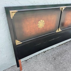 Vintage Chinese Burlwood and Brass King Headboard