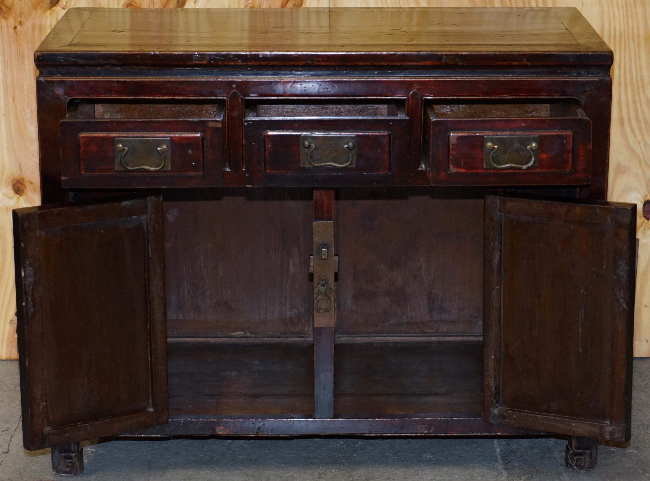 Vintage Chinese Cabinet Cupboard Sideboard Lacquered Carved and Detailed Piece 9