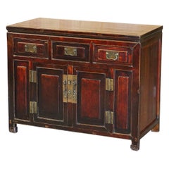 Antique Chinese Cabinet Cupboard Sideboard Lacquered Carved and Detailed Piece