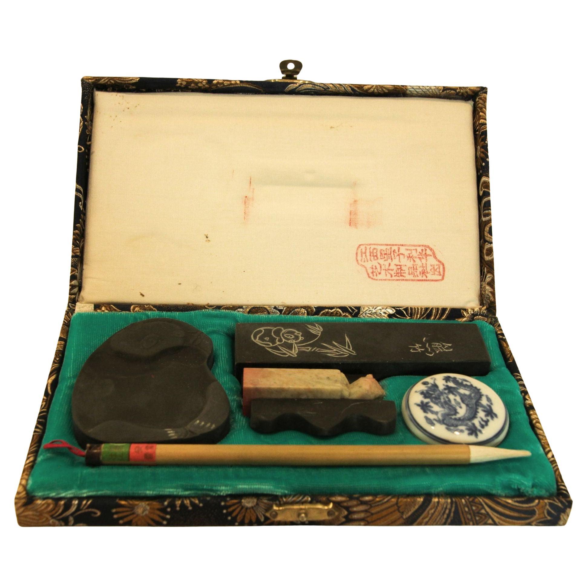 Set di calligrafia cinese vintage 7 pezzi