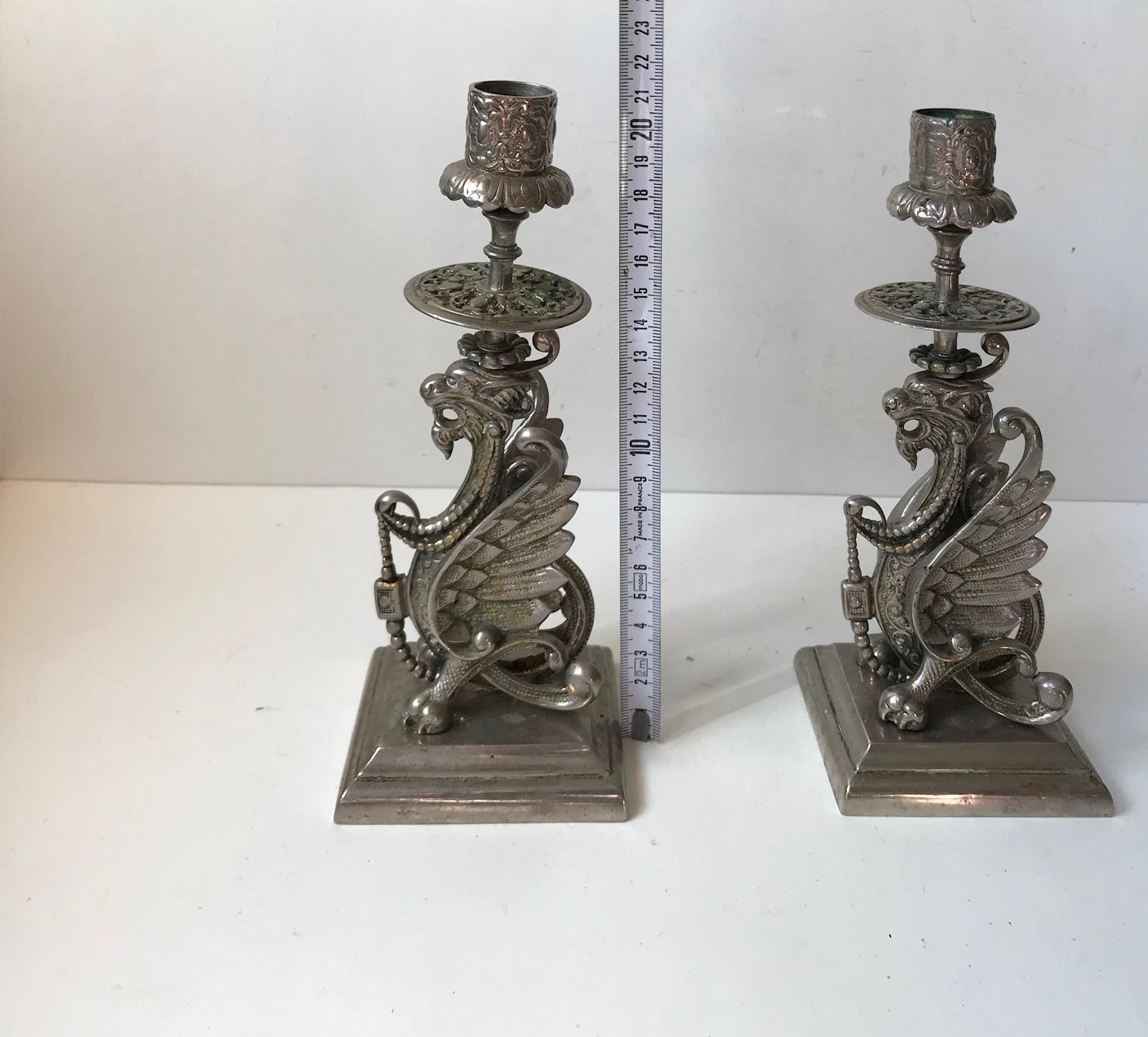 Vintage Chinese Candlesticks with Griffin Dragons, 1950s, Set of 2 1