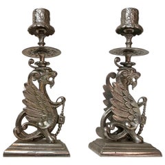 Vintage Chinese Candlesticks with Griffin Dragons, 1950s, Set of 2