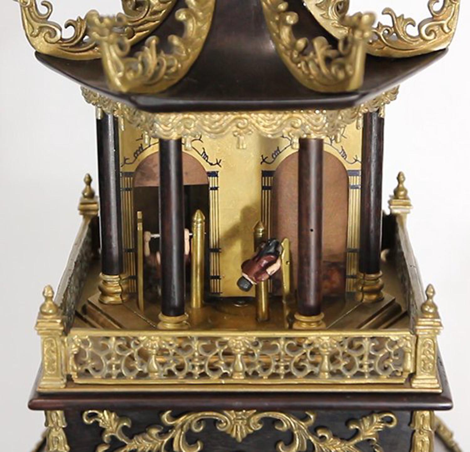 Vintage Chinese Canton Automaton Acrobat Musical Pagoda Waterfall Bracket Clock In Good Condition For Sale In Danville, CA