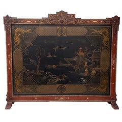 Vintage Chinese Carved and Painted Fire Screen, circa 1940s